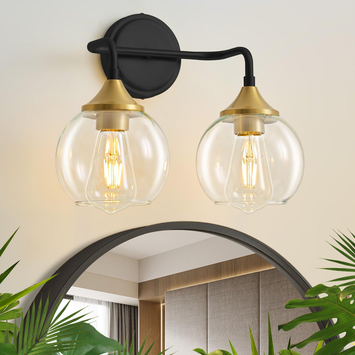 Gold Bathroom Light Fixtures 3-Light Farmhouse Vanity Light 22" | Modern Vanity Lighting Fixtures Over Mirror, Thickened Clear Glass Shade, UL E26 Dimmable