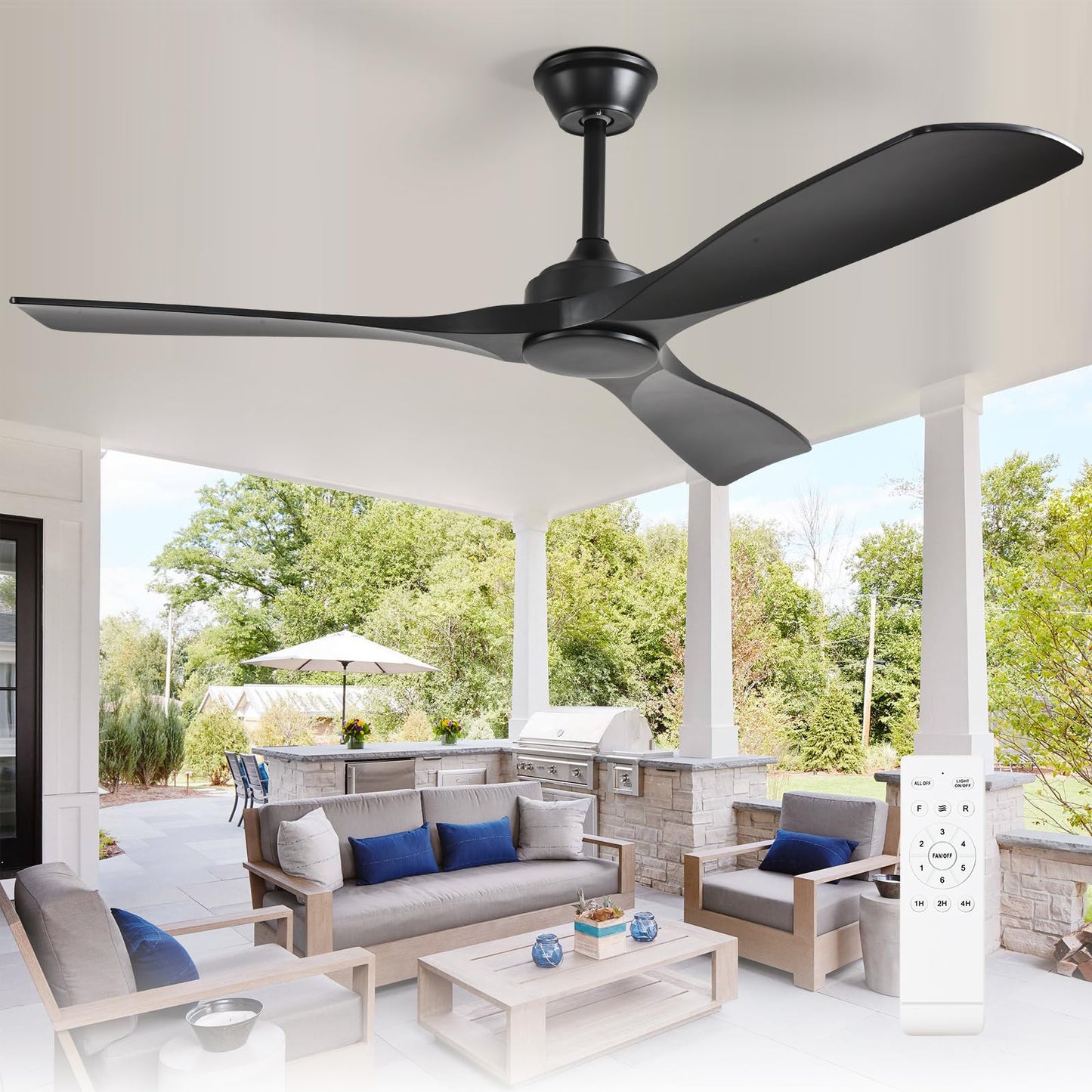 Depuley 52-Inch Ceiling Fan with Light: Black 3 Blade Outdoor Fans for Patios - Dimmable Indoor Fan with Remote Control Fandelier for Living Room Bedroom Porch Quiet Motor Reversible 6 Speed Timer