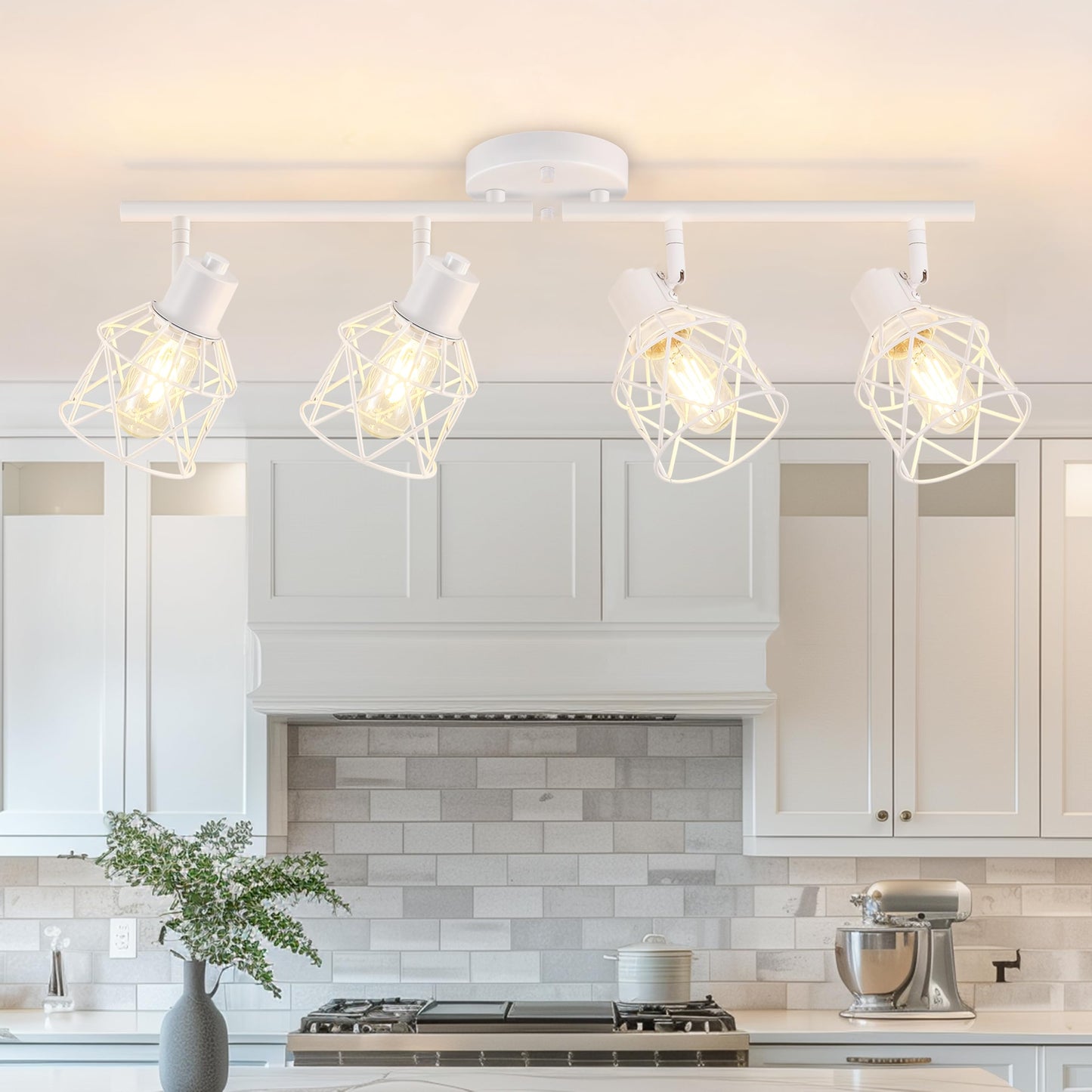 Baocuz 4-Lights Semi Flush Mount Ceiling Light, Adjustable Multi-Directional Light Fixtures, Rotatable Farmhouse Light Fixtures Mount with Metal Cage for Dining Room, Living Room