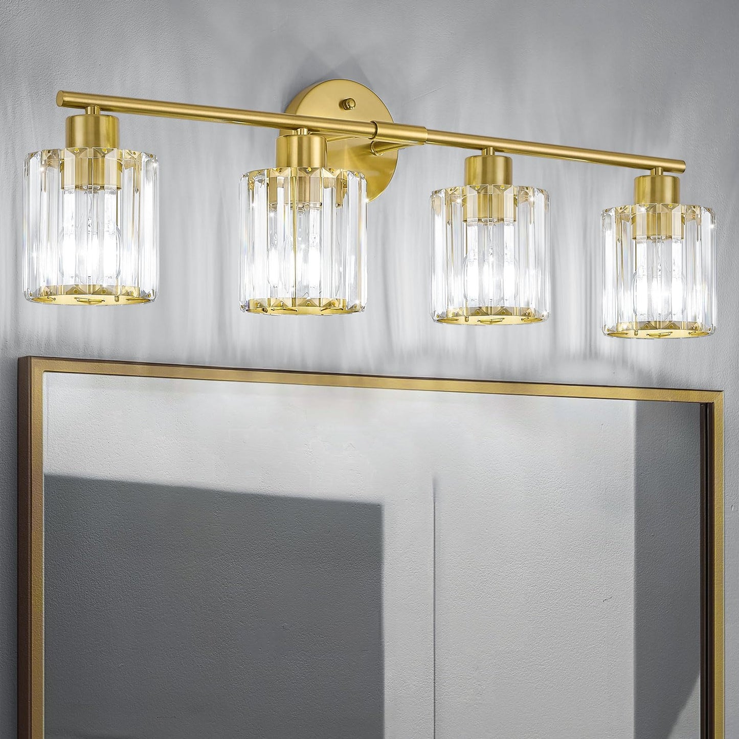 Modern Brushed Nickel Crystal Bathroom Light Fixtures,3-Light | Bathroom Lighting Fixtures over Mirror,Vanity Lights for Mirror, Restroom(Ceramic E26 Socket,Bulbs Not Include)