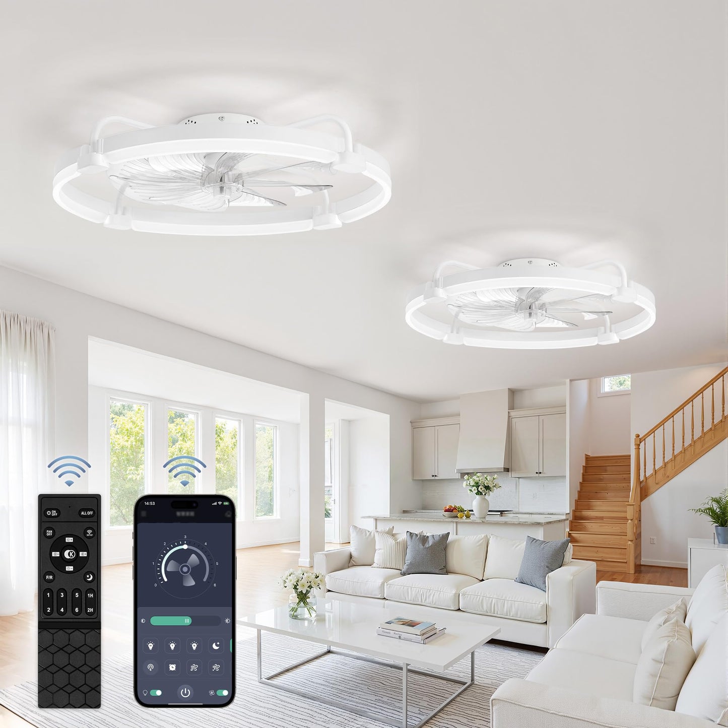 LEDIARY 20" Ceiling Fans with Lights and Remote, Low Profile Led Fan Light | Flush Mount, Stepless Dimmable Fandelier, 6 Speeds, 3 CCT, Quiet Reversible DC Motor, 2H Timer, Bedroom, Living Room, Black