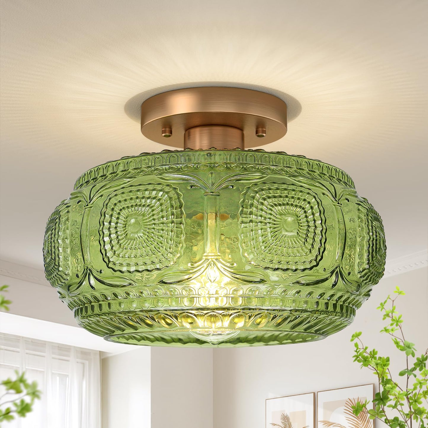 Globe Glass Semi Flush Mount Ceiling Light Fixture, Vintage Gold | Beautiful Light Shadow, Easy to Install, Bright Ambiance, Modern Lighting for Hallway Entryway Kitchen Bathroom Bedroom