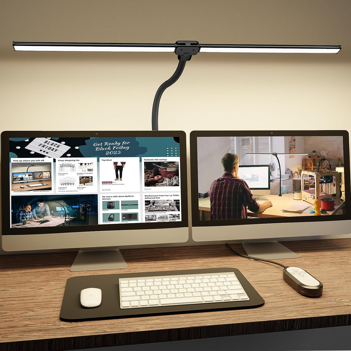 ShineTech LED Desk Lamp for Home Office, Ultra Bright Clamp Light with Flexible Gooseneck, 25 Lighting Modes, Eye-Caring Architect Lamp for Dual Monitors, Reading & Gaming Setup