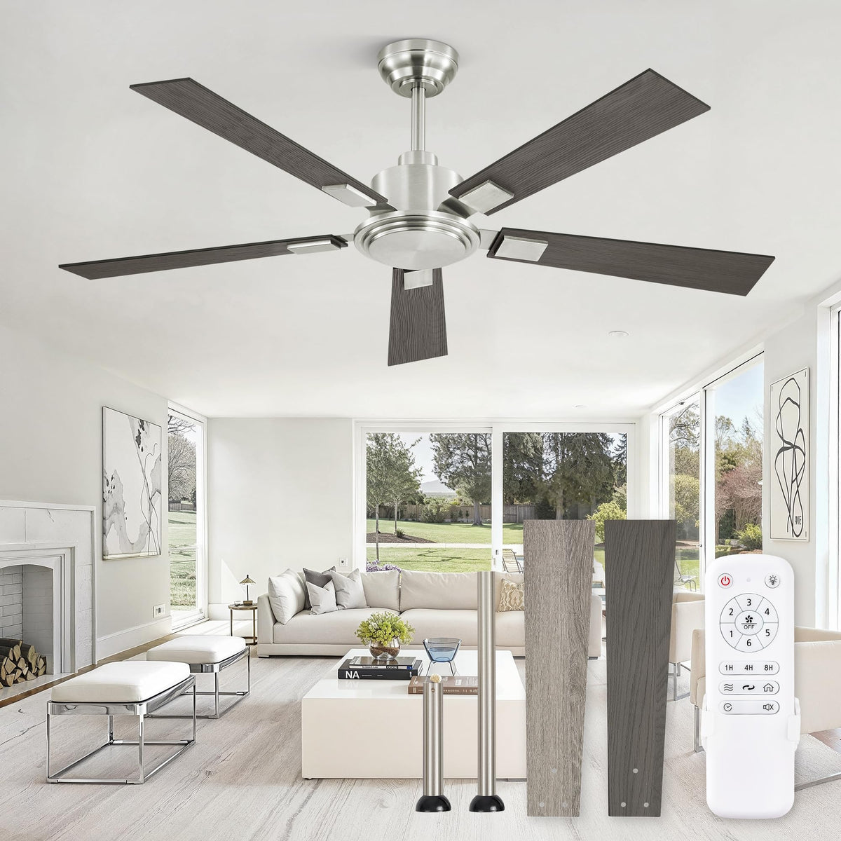ZMISHIBO 72 Inch Ceiling Fan No Light with Remote, 6-Speeds | 6 Speeds Quiet Reversible DC Motor, Large Ceiling Fan Without Light, Indoor/Outdoor Ceiling Fans for Living Room Patios