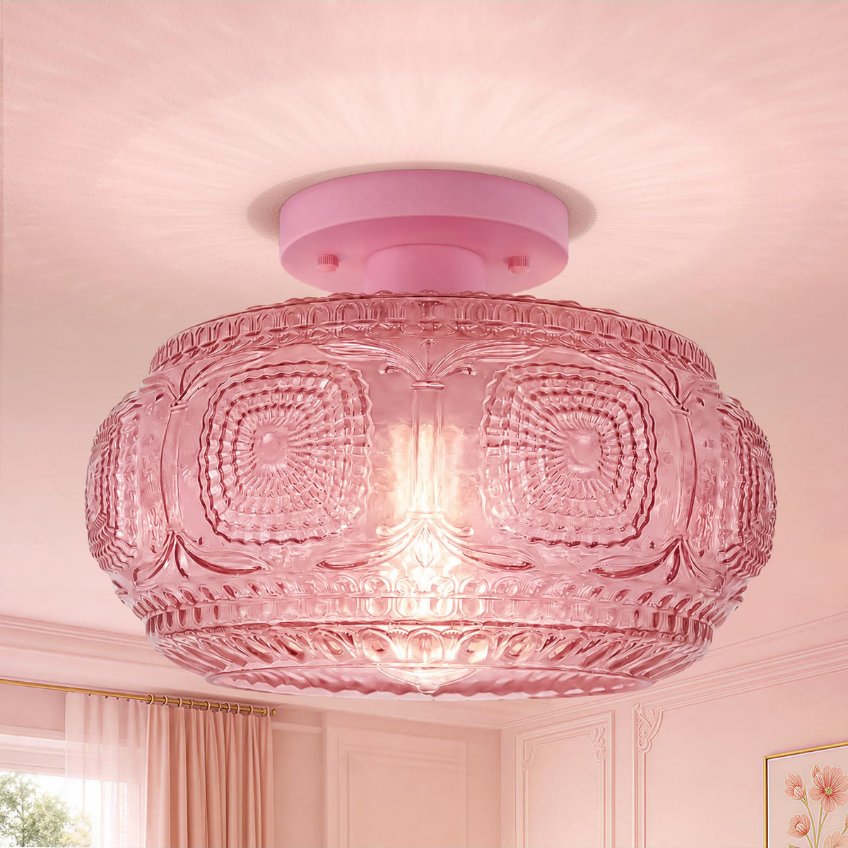 Globe Glass Semi Flush Mount Ceiling Light Fixture, Vintage Gold | Beautiful Light Shadow, Easy to Install, Bright Ambiance, Modern Lighting for Hallway Entryway Kitchen Bathroom Bedroom