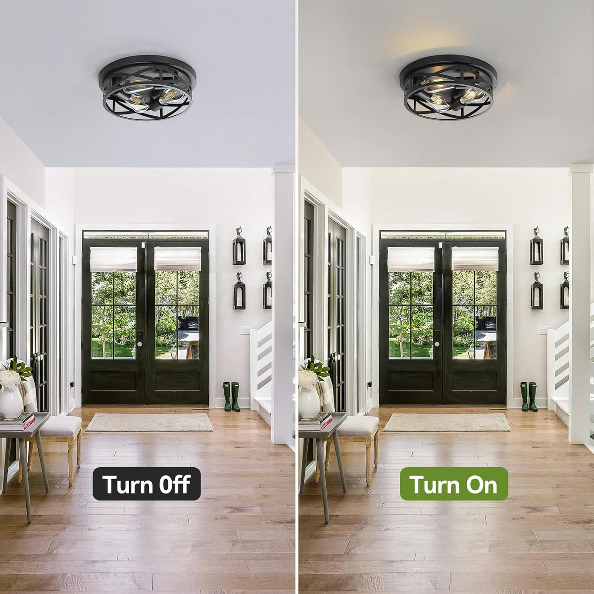 13 inch Black Flush Mount Ceiling Light Fixtures,3-Light Modern Hallway Light Fixtures Ceiling, Black Light Fixture Ceiling Mount for Farmhouse,Kitchen, Bedroom 2 Pack