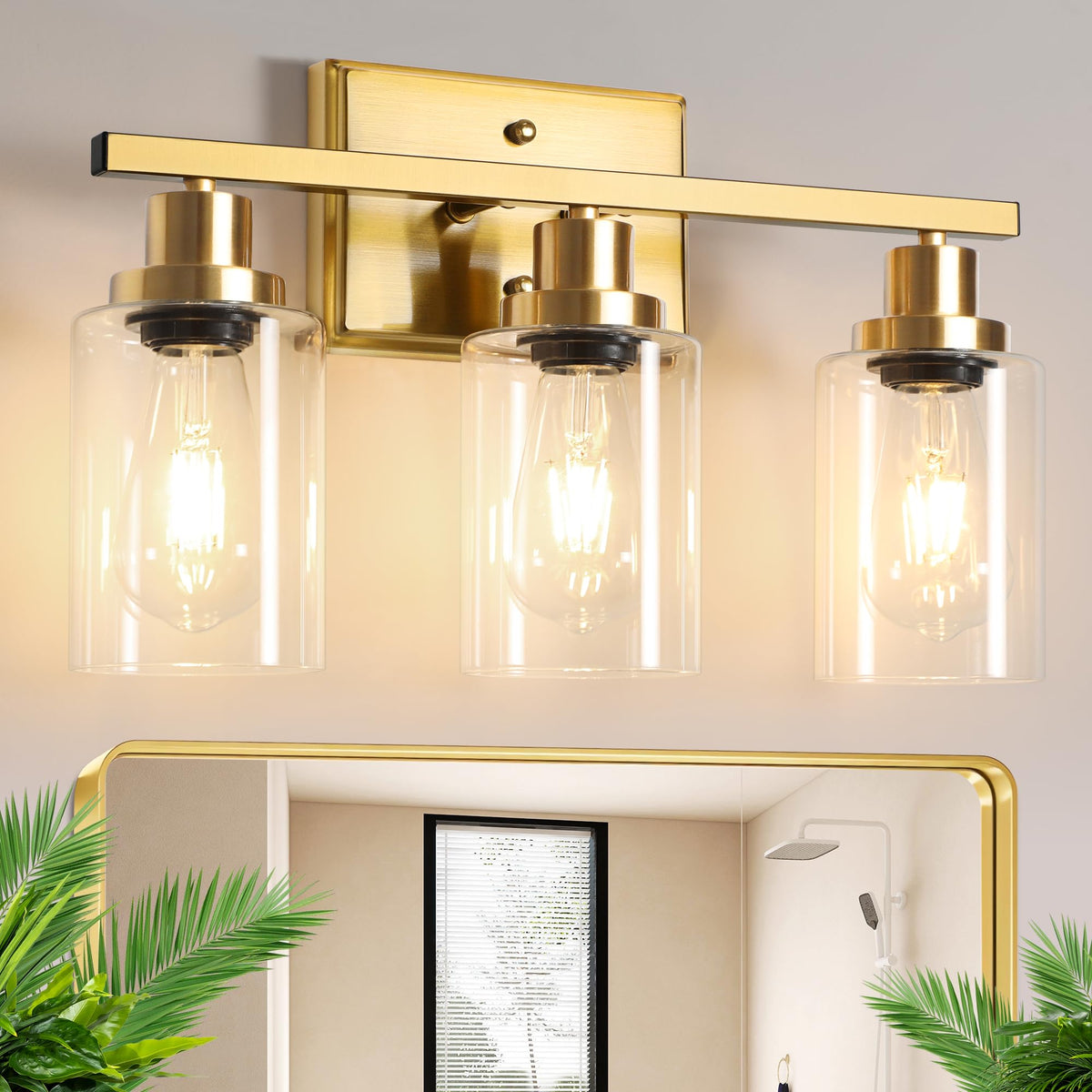 Ascher Bathroom Vanity Light Fixtures, 3 Light Wall Sconces Lighting with Clear Glass Shade, Brushed Nickel Wall Lights for Mirror, Kitchen, Living Room, Gallery, E26 Base (Bulbs Not Included)