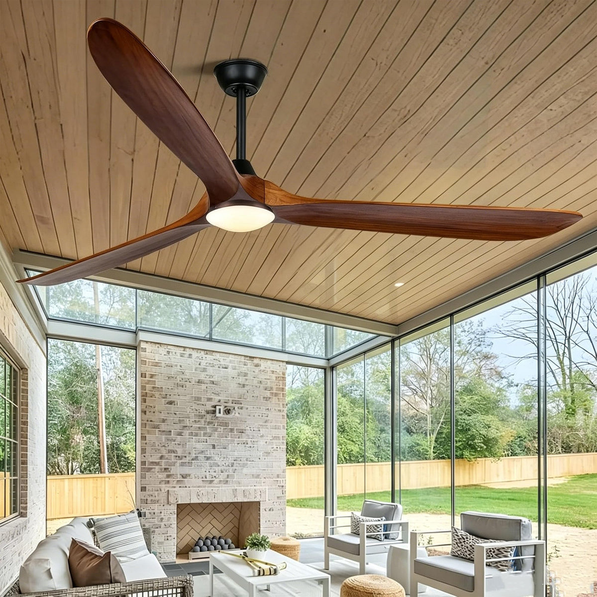 60 inch Outdoor Ceiling Fan for Patios with Light, Farmhouse style | 3 Blades Wood Ceiling Fan, Damp Rated Large Airflow Commercial Ceiling Fans for Exterior House Porch Gazebo