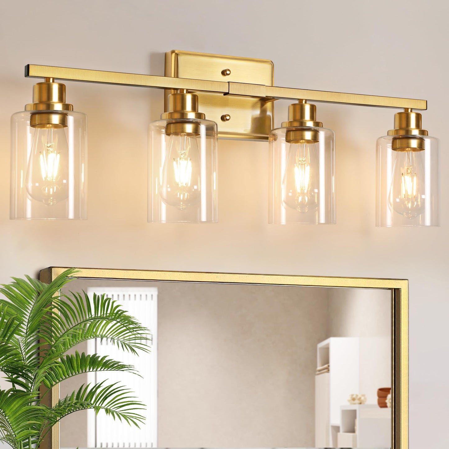 Modern Bathroom Light Fixtures, 4 Light Vanity Lights Over Mirror, Black Wall Lamp with Clear Glass for Living Room Cabinet Bedroom Porch