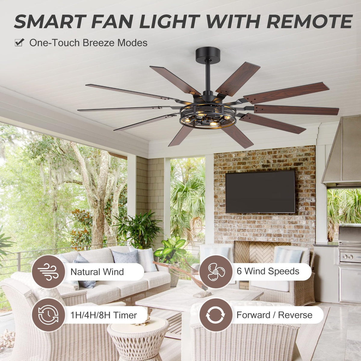 60 Inch Farmhouse Ceiling Fans with Rustic Lights, Caged Ceiling Fans with Remote, Industrial Ceiling Fan with Reversible DC Motor, Antique Downrod Mount Fan with Chandelier for Living Room Bedroom