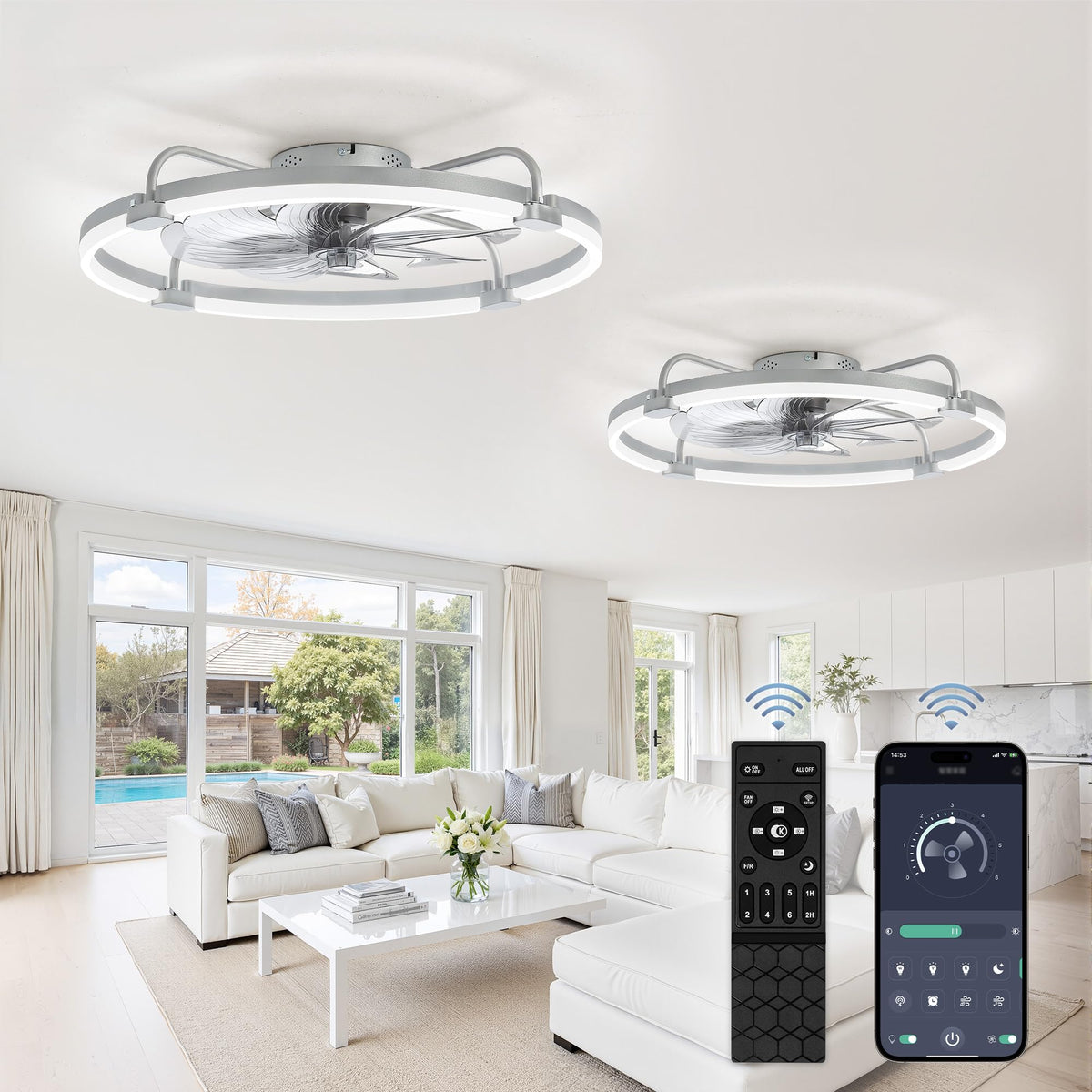 LEDIARY 20" Ceiling Fans with Lights and Remote, Low Profile Led Fan Light | Flush Mount, Stepless Dimmable Fandelier, 6 Speeds, 3 CCT, Quiet Reversible DC Motor, 2H Timer, Bedroom, Living Room, Black