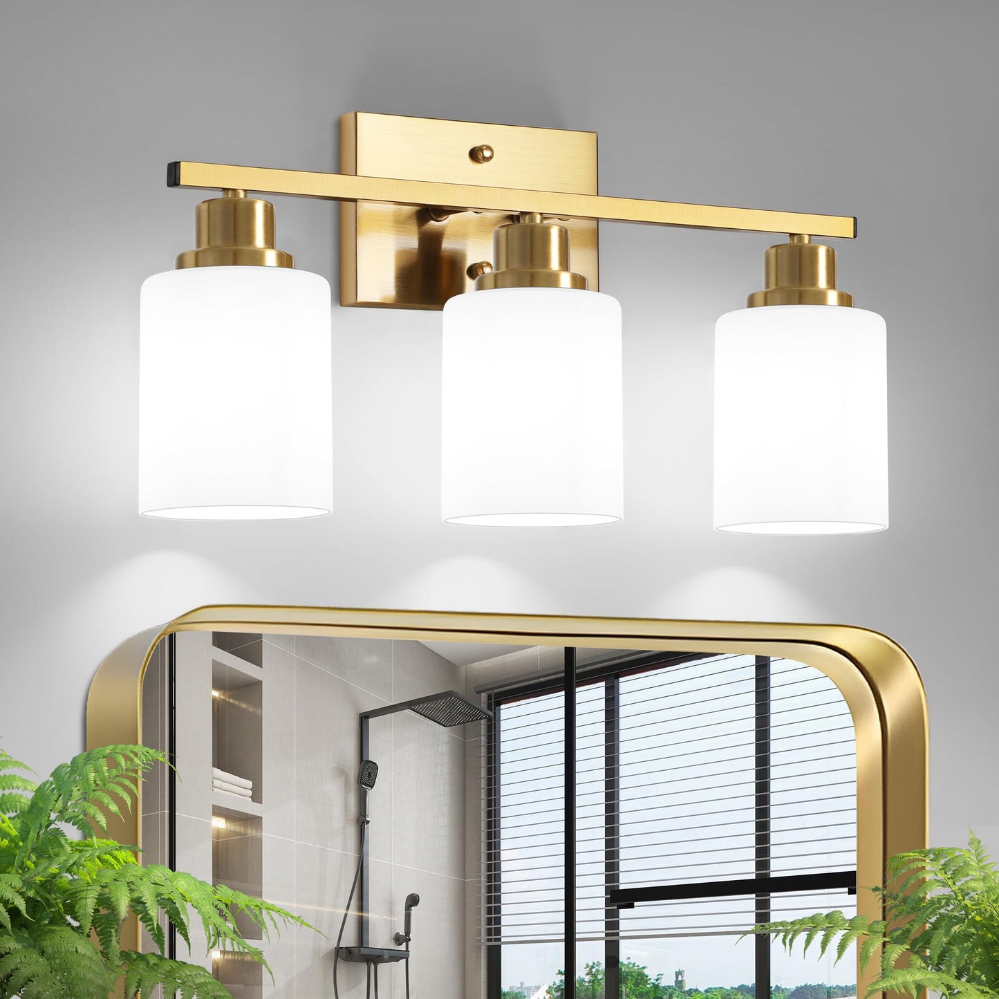 Ascher Bathroom Light Fixtures, 4-Light Vanity Light Over Mirror, Brushed Nickel Wall Sconces with Milky White Frosted Glass Shades, Wall Lamp for Living Room Bedroom, E26 Base(Bulbs Not Included)