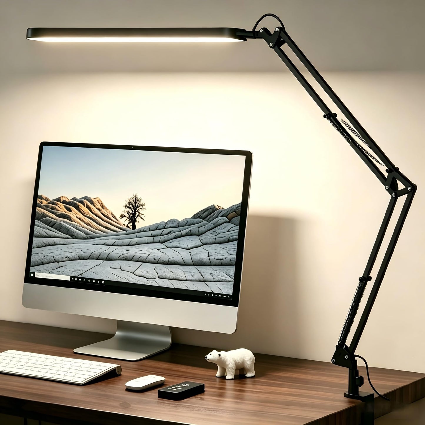 Desk Lamp for Home Office, Eye Comfortable LED Desk Light for Long Hours, Adjustable Swing Arm with Memory Function, Black