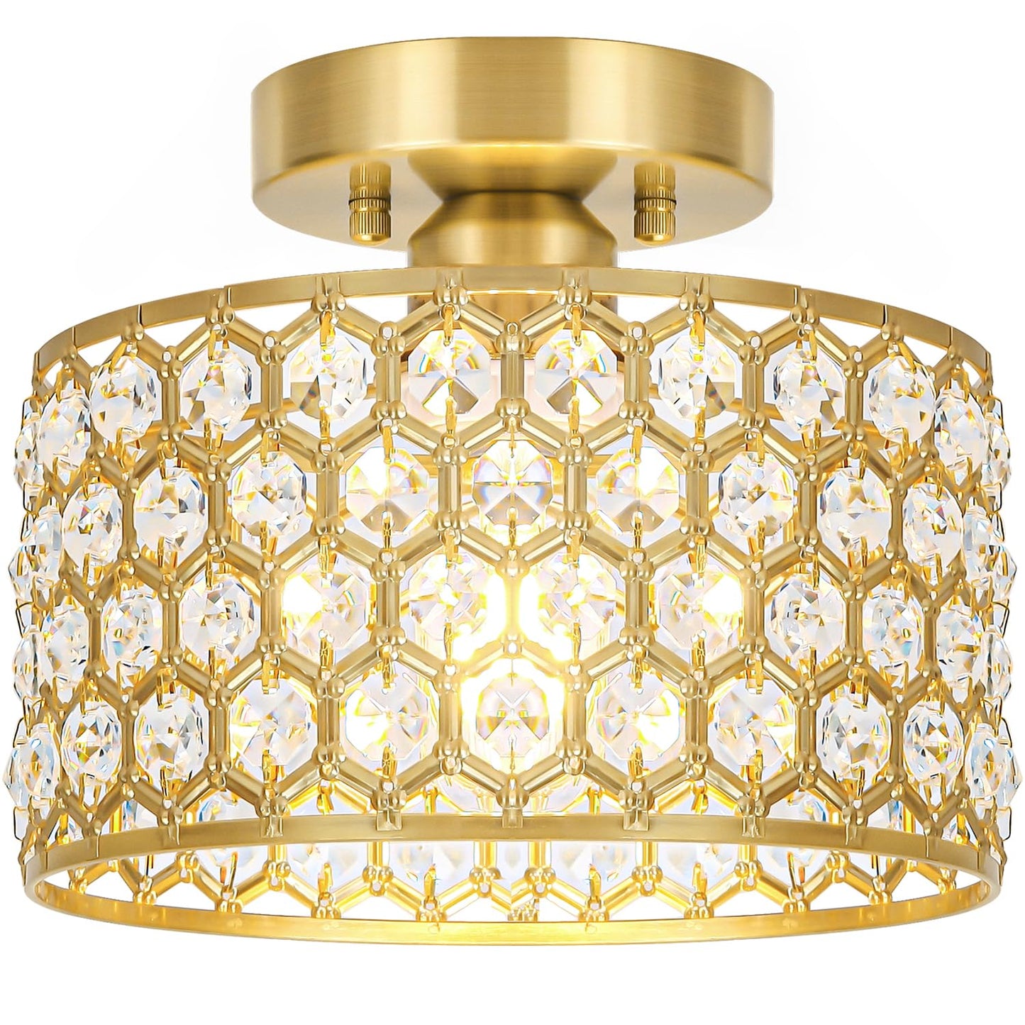 Crystal Ceiling Light Fixture, Modern Semi Flush Mount Ceiling Light, Gold Hallway Lighting Fixtures Chandelier for Kitchen, Close To Ceiling Light Fixtures for Entryway Bedroom, 1-Light, 11Inch