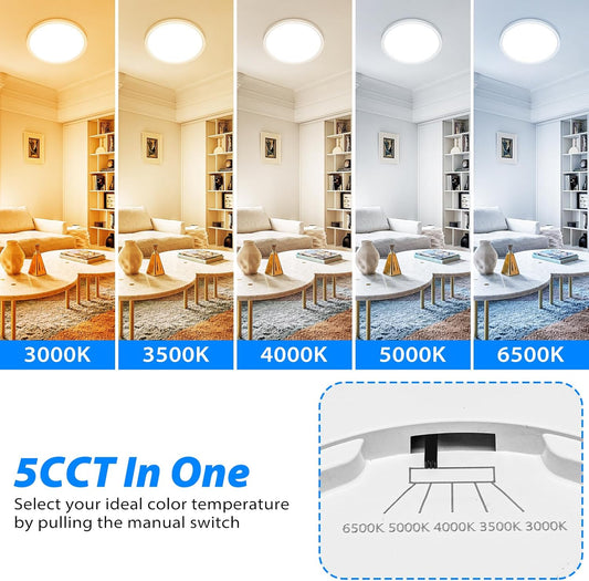 12Inch LED Ceiling Light Flush Mount, 5CCT 3000K-6500K Adjustable Ceiling Light Fixture, 2400LM 24W Bright White Flat Lighting Fixture for Hallway Kitchen Bathroom Bedroom, 6Pack