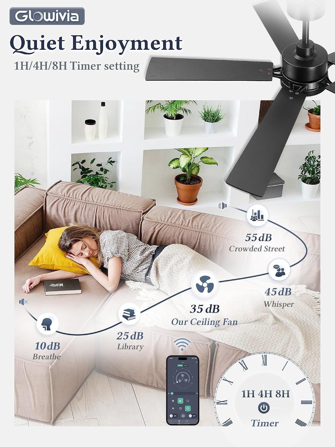 52 Inch Ceiling Fan with Lights,APP&Remote Control,DC Motor | Dimmable LED,3CCT,Memory Function,Dual-Finish Reversible Blades,Damp Rated,6 Speeds,Timer,Living Room,Bedroom,Covered Patio