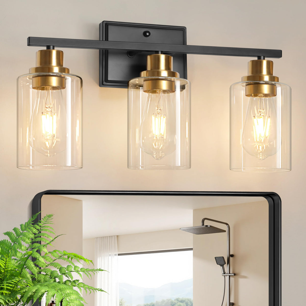 Modern Bathroom Light Fixtures, 4 Light Vanity Lights Over Mirror, Black Wall Lamp with Clear Glass for Living Room Cabinet Bedroom Porch