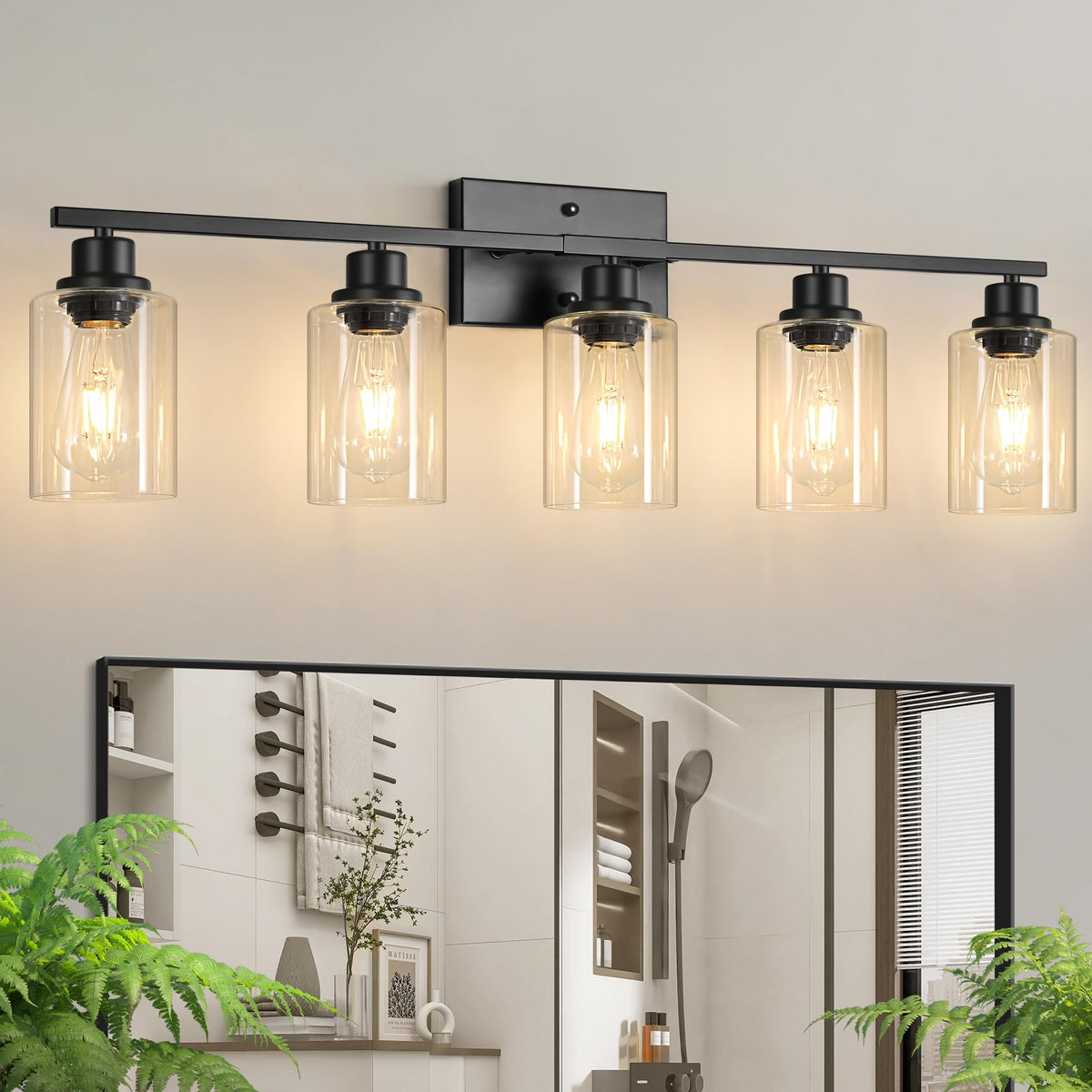 Ascher Bathroom Light Fixtures, 4-Light Vanity Light Over Mirror, Brushed Nickel Wall Sconces with Milky White Frosted Glass Shades, Wall Lamp for Living Room Bedroom, E26 Base(Bulbs Not Included)