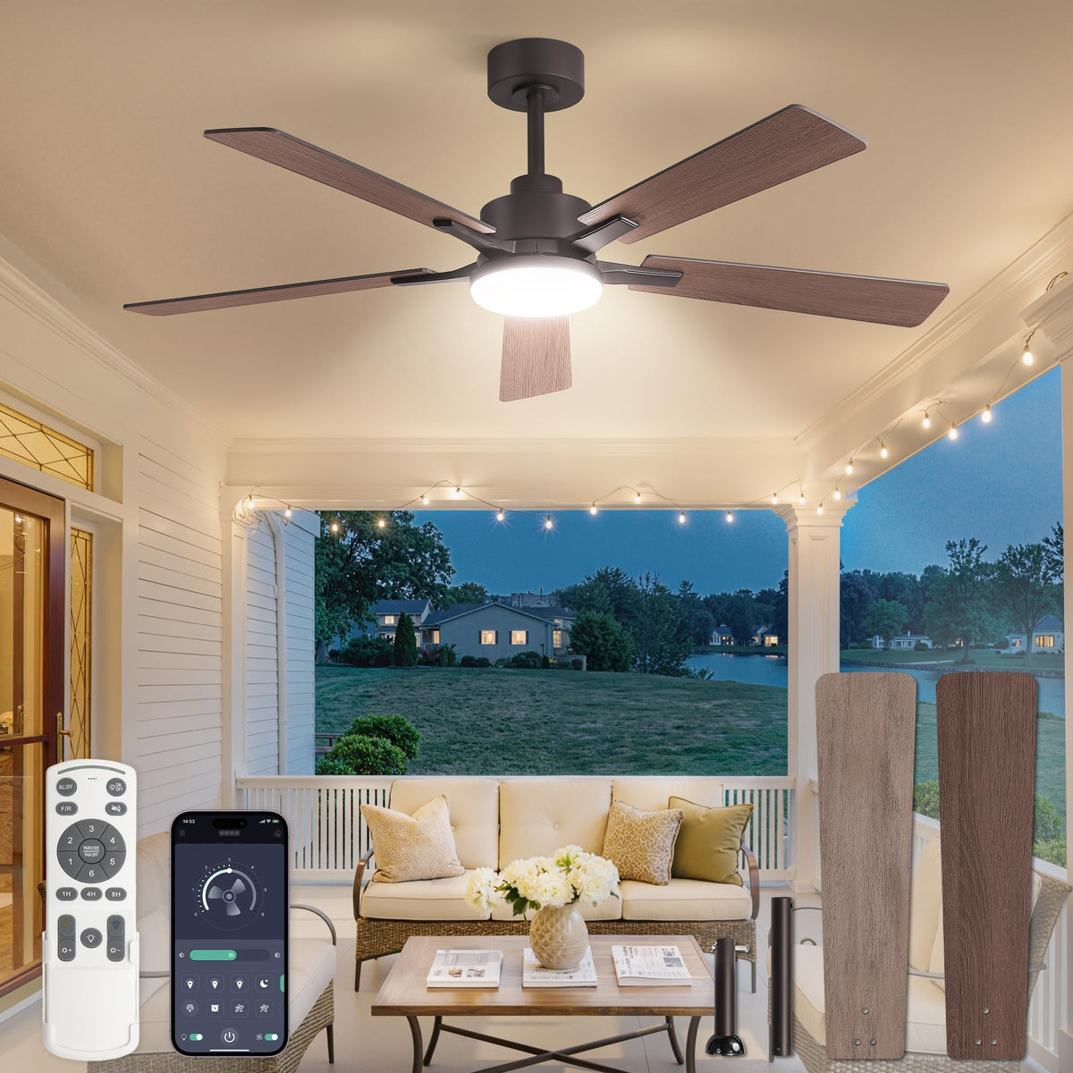 Fanbulous 72 Inch Ceiling Fans with Lights DC Motor, Remote & APP Control | Damp Rated, Dimmable, 3CCT, Memory Function, Dual-Sided Reversible Blades, Flat/Sloped Ceiling, Living Room, Covered Patio