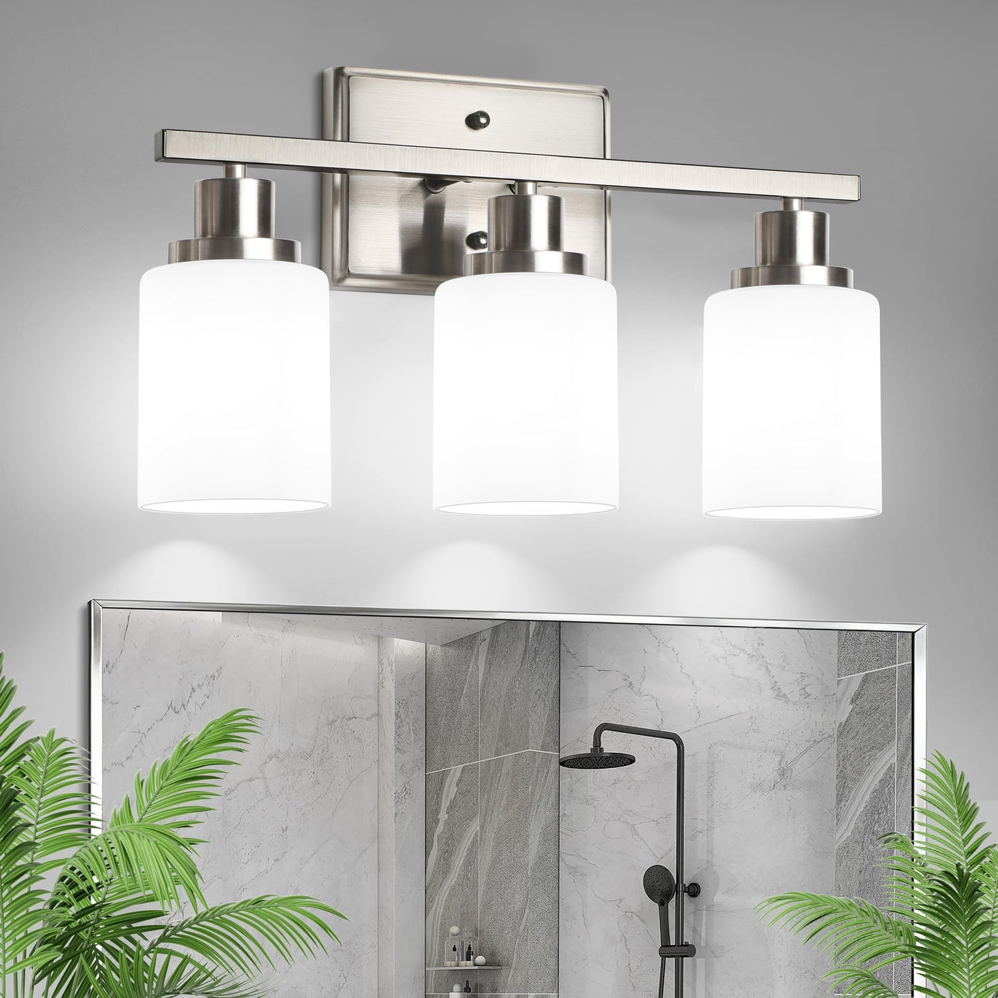 Ascher Bathroom Vanity Light Fixtures, 3 Light Wall Sconces Lighting with Clear Glass Shade, Brushed Nickel Wall Lights for Mirror, Kitchen, Living Room, Gallery, E26 Base (Bulbs Not Included)