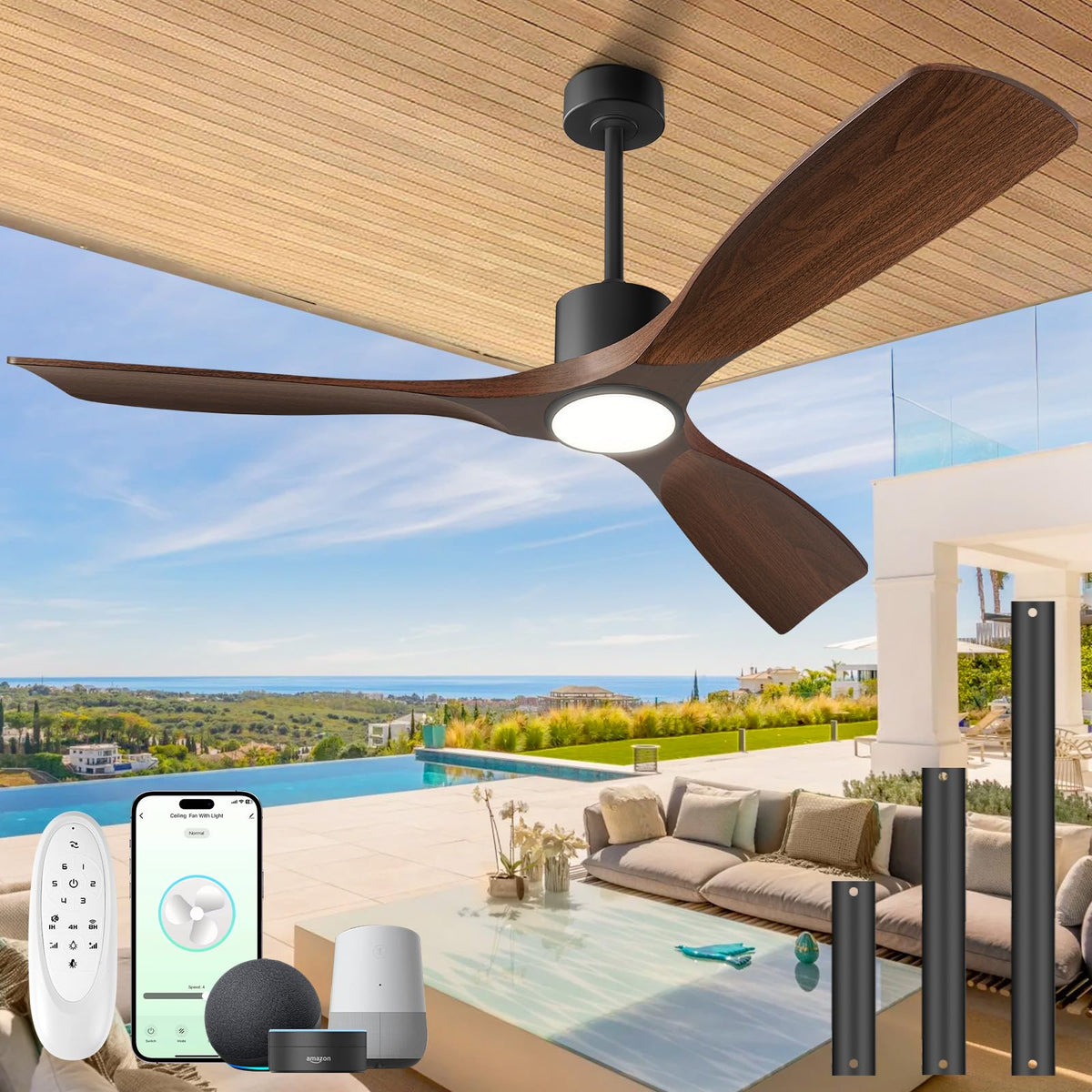Ceiling Fans with Lights, Ceiling Fans with Lights and Remote Control, 52 inch Ceiling Fan with Light, Outdoor Ceiling Fans for Patios 3 Blade Bedroom Living Room-Matte Black and Gold