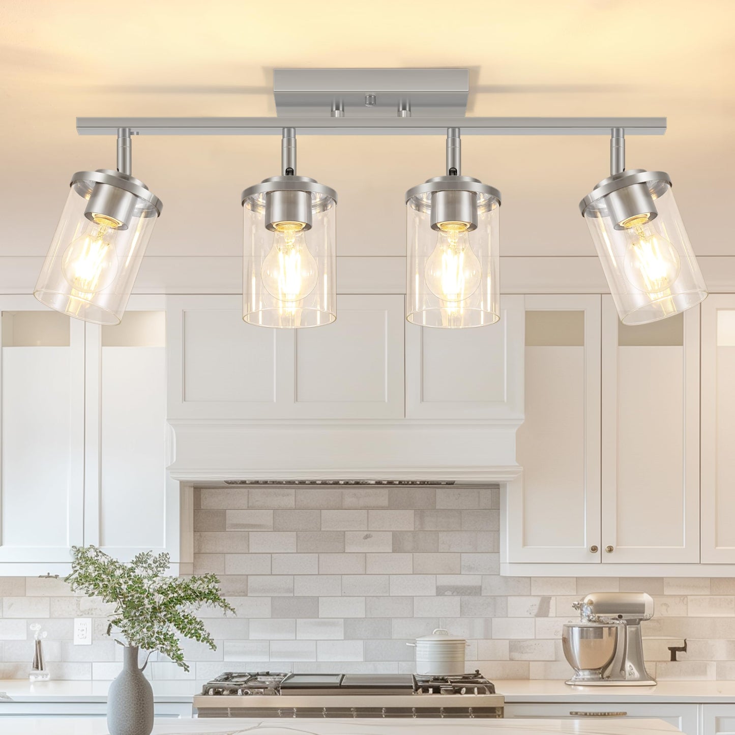 FadimiKoo 3-Lights Semi Flush Mount Ceiling Light, Adjustable Kitchen Light Fixtures Ceiling Mount with Clear Glass Shades, Rotatable Black Track Lighting Fixtures for Hallway, Foyer, Bedroom