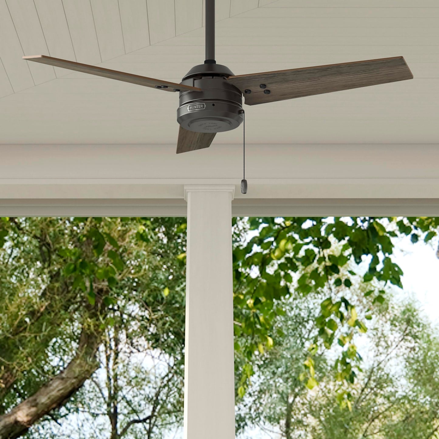 Hunter Cassius, Outdoor or Indoor, Ceiling Fan, 52 inch, Matte Black | No Light, Standard Mount, Pull Chain, 3 Blades, For Living Room, Patio, Porch, Garage, 59264