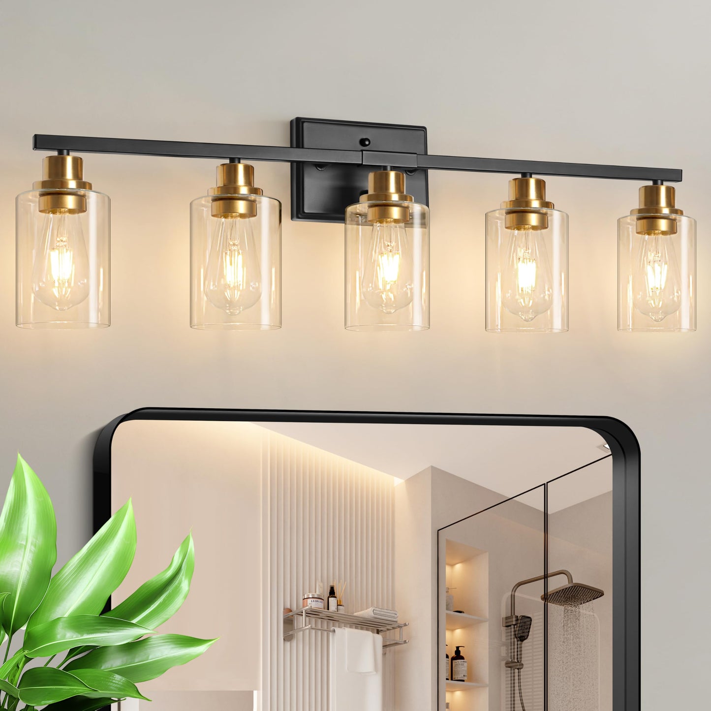 Modern Bathroom Light Fixtures, 4 Light Vanity Lights Over Mirror, Black Wall Lamp with Clear Glass for Living Room Cabinet Bedroom Porch