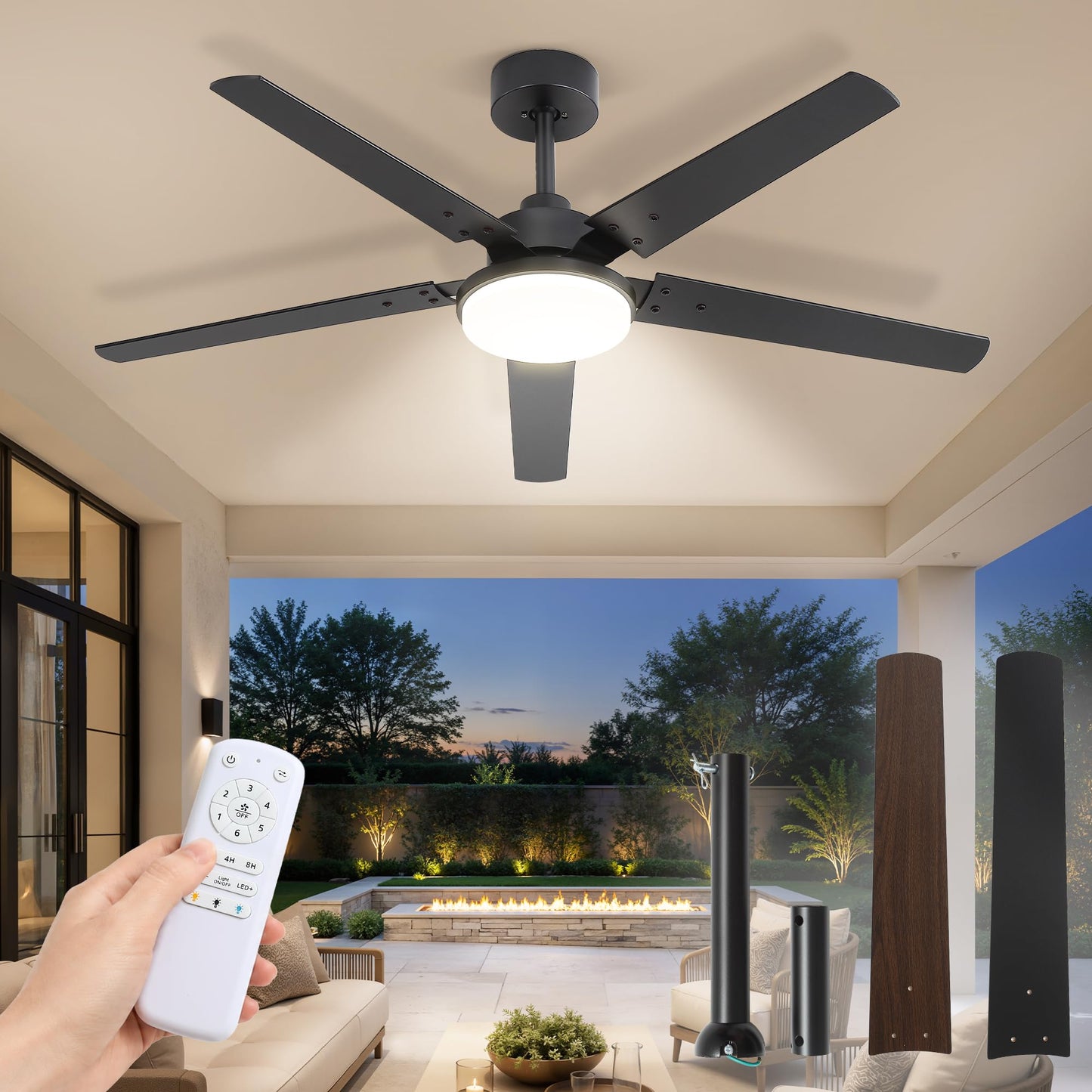 Fanbulous 72 inch Large Ceiling Fans with Lights and Remote, 27 W LED light | Outdoor Black Ceiling Fan with 8 Blades, 3 CCT, 6 Speed Reversible Quiet DC Motor, Modern Ceiling Fan for Living Room Patio