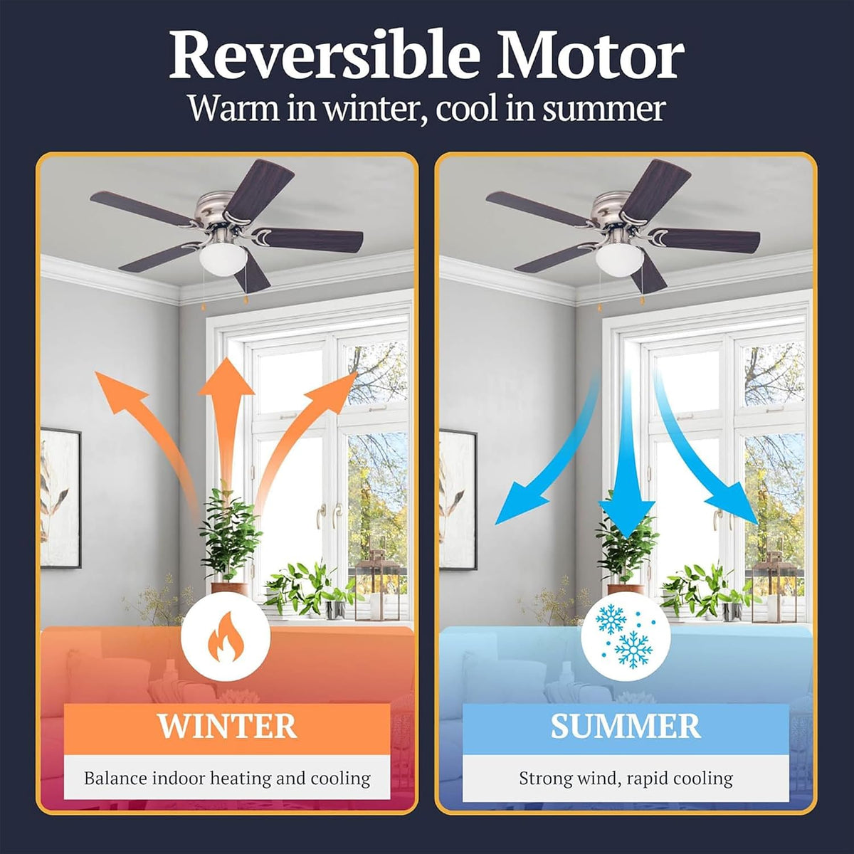 Prominence Home Alvina 42 Inch Traditional Flush Mount Ceiling Fan with Light, Pull Chain, Dual Finish Blades, Reversible Motor, Brushed Nickel