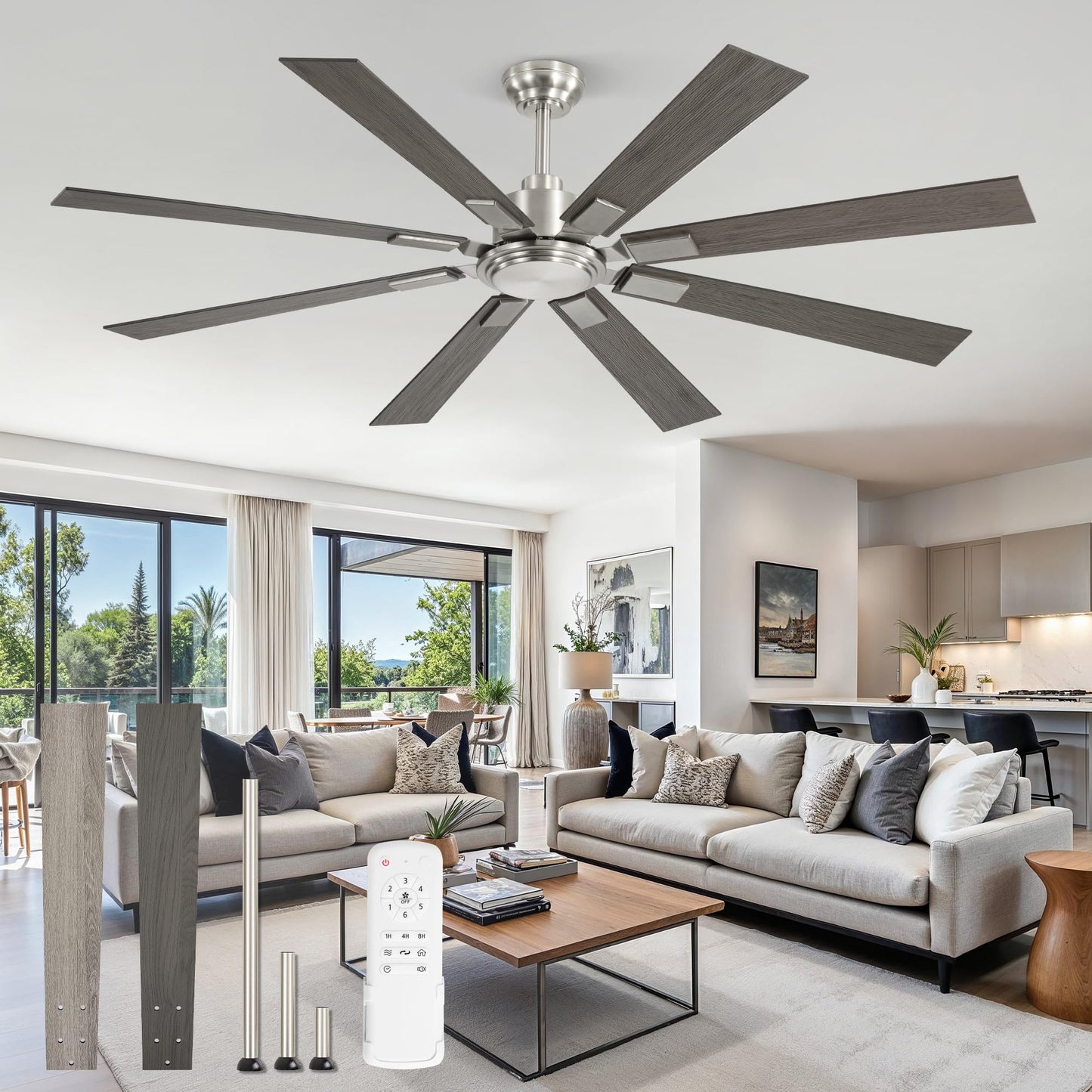 ZMISHIBO 72 Inch Ceiling Fan No Light with Remote, 6-Speeds | 6 Speeds Quiet Reversible DC Motor, Large Ceiling Fan Without Light, Indoor/Outdoor Ceiling Fans for Living Room Patios