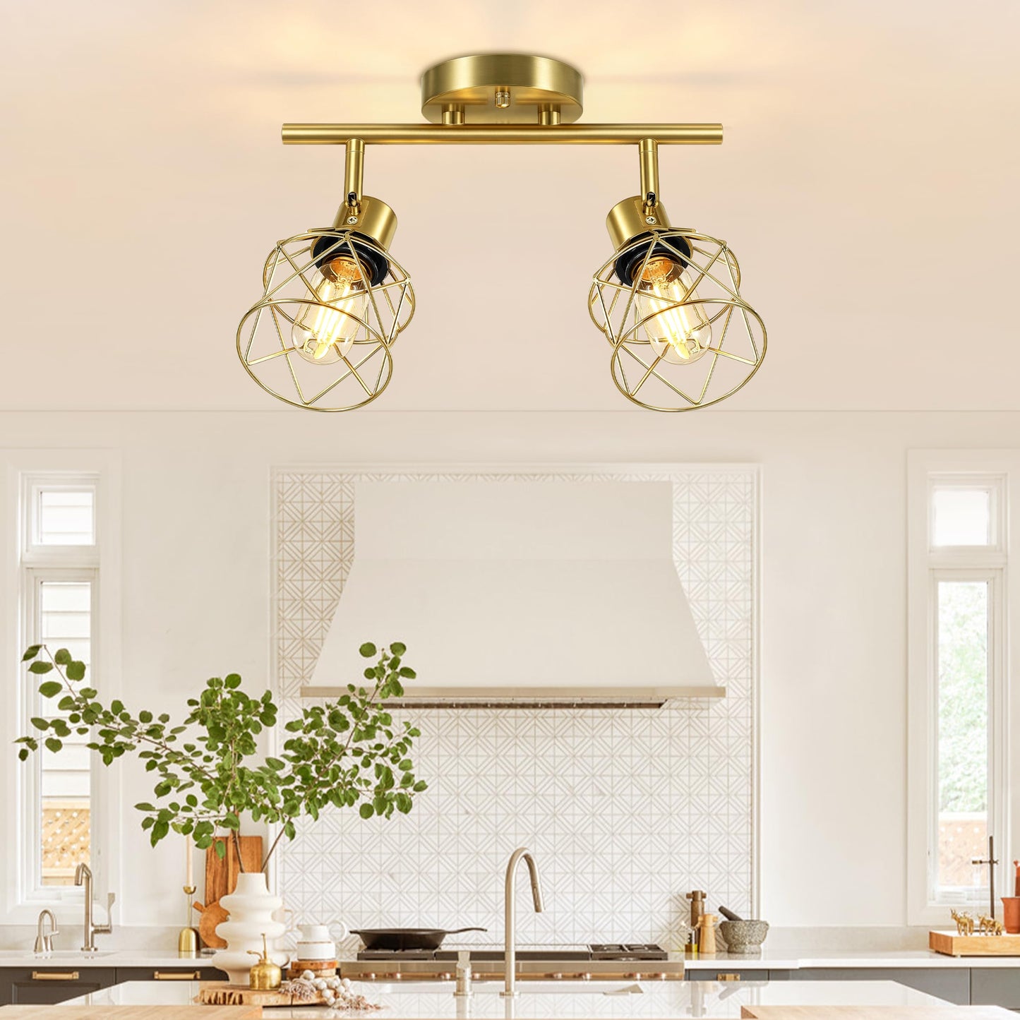 Baocuz 4-Lights Semi Flush Mount Ceiling Light, Adjustable Multi-Directional Light Fixtures, Rotatable Farmhouse Light Fixtures Mount with Metal Cage for Dining Room, Living Room