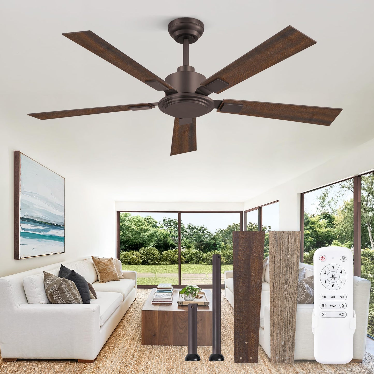ZMISHIBO 72 Inch Ceiling Fan No Light with Remote, 6-Speeds | 6 Speeds Quiet Reversible DC Motor, Large Ceiling Fan Without Light, Indoor/Outdoor Ceiling Fans for Living Room Patios