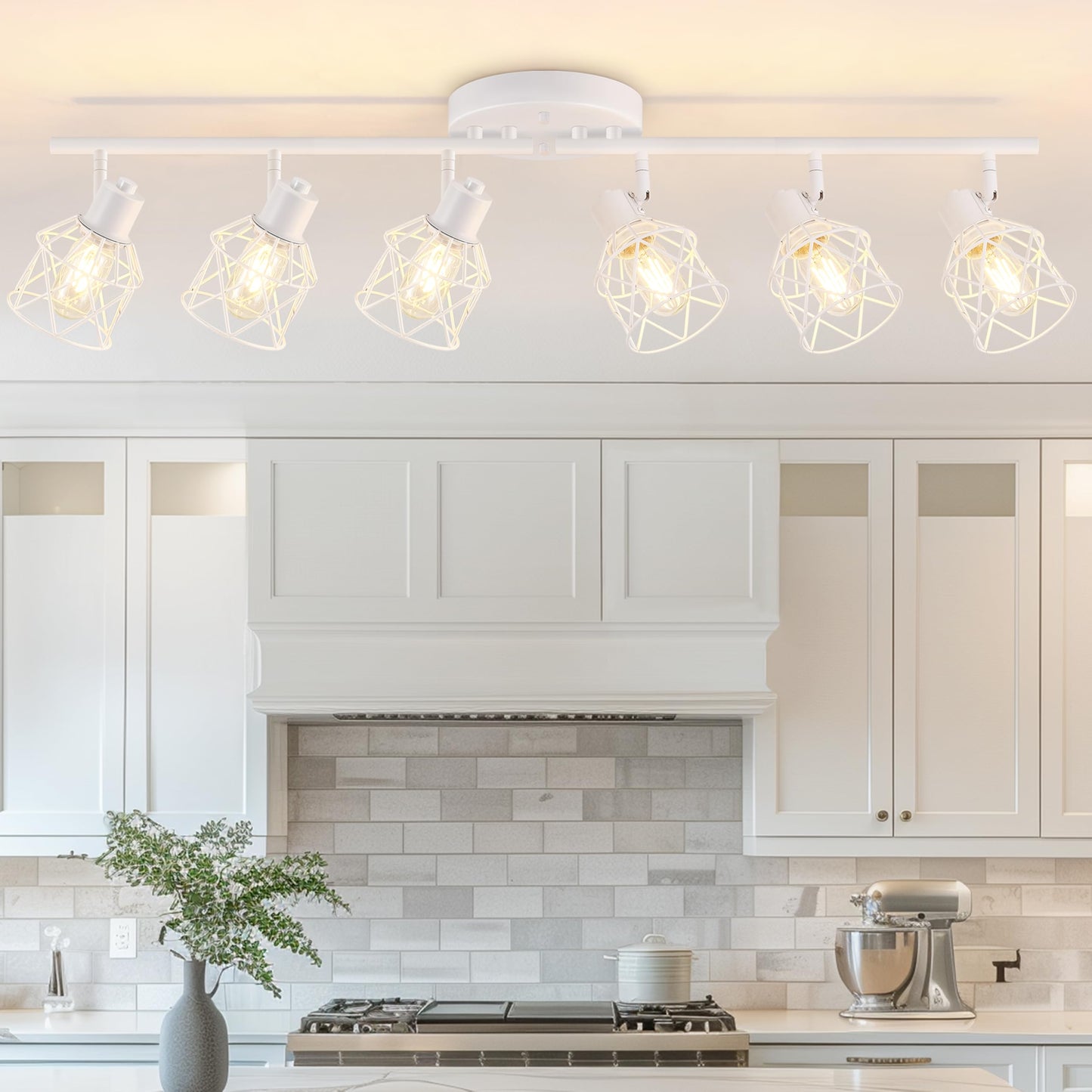 Baocuz 4-Lights Semi Flush Mount Ceiling Light, Adjustable Multi-Directional Light Fixtures, Rotatable Farmhouse Light Fixtures Mount with Metal Cage for Dining Room, Living Room
