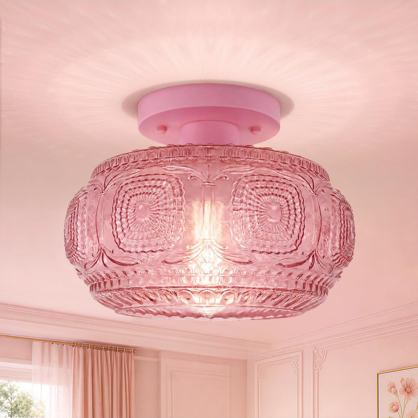 Globe Glass Semi Flush Mount Ceiling Light Fixture, Vintage Gold | Beautiful Light Shadow, Easy to Install, Bright Ambiance, Modern Lighting for Hallway Entryway Kitchen Bathroom Bedroom