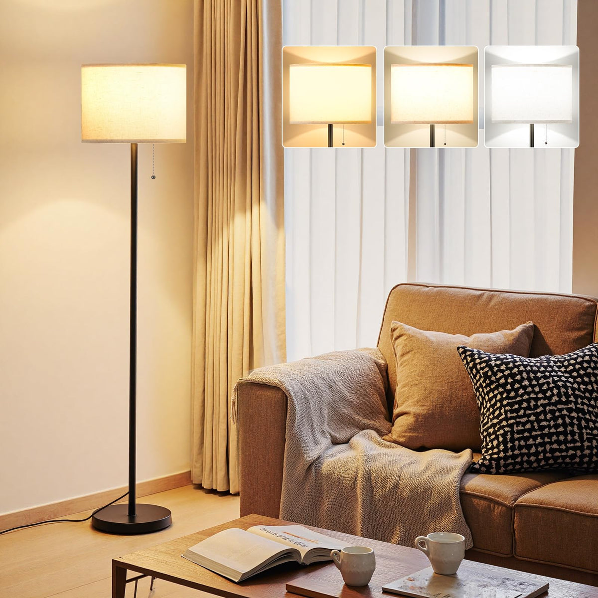 Modern Floor Lamp Simple Design with White Shade & Foot Pedal Switch | 60" Black Floor Lamp(Without Bulb), Tall Lamps for Living Room Bedroom Office Dining Room Kitchen