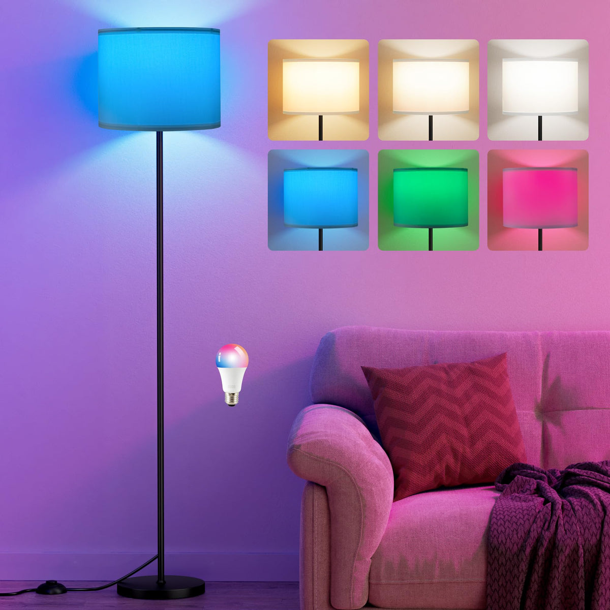 Modern Floor Lamp Simple Design with White Shade & Foot Pedal Switch | 60" Black Floor Lamp(Without Bulb), Tall Lamps for Living Room Bedroom Office Dining Room Kitchen