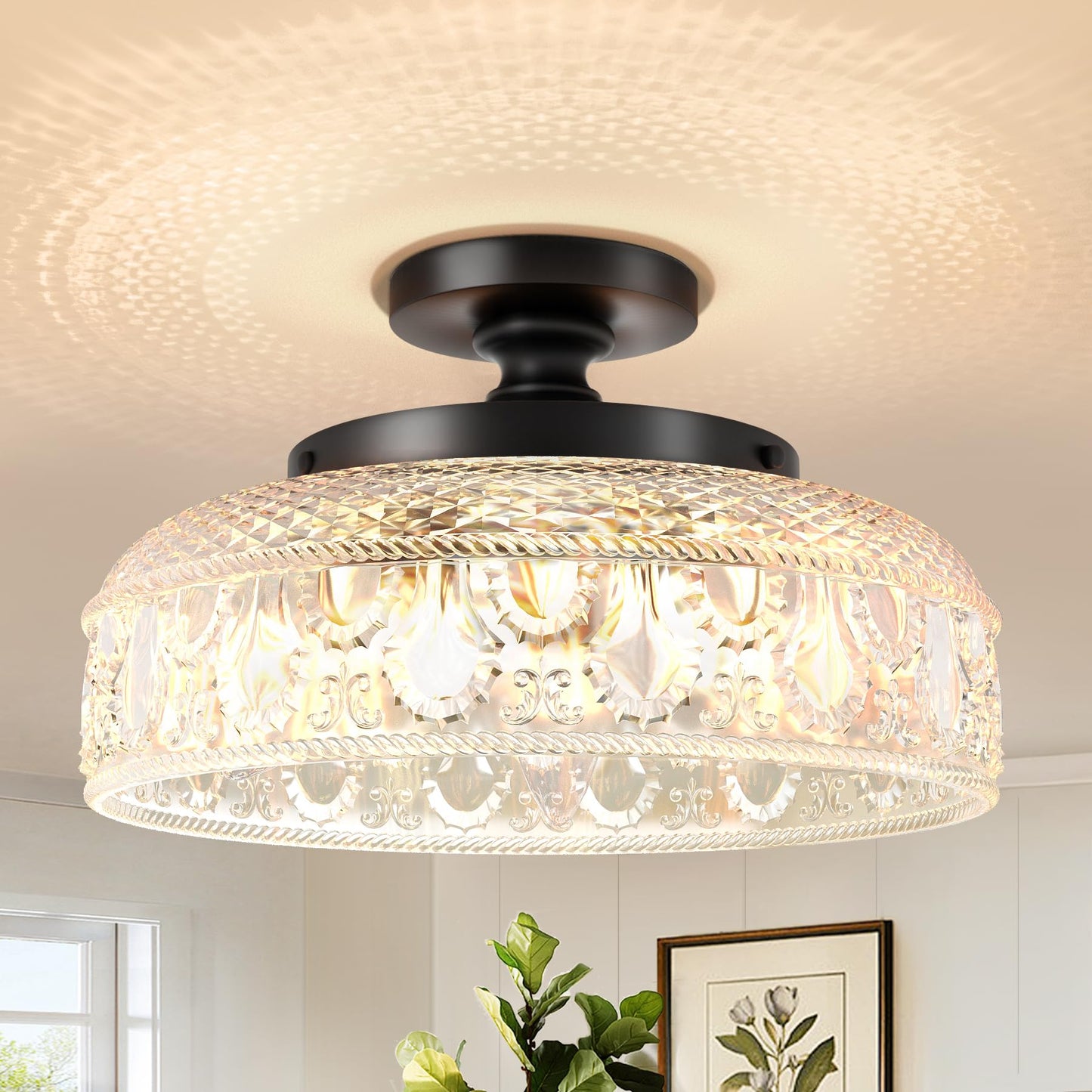 Lamomo Semi Flush Mount Ceiling Light, Golden Hallway Fixture, 12in | 3 Bulb Globe Glass Close to Sconce, kitchen lights, Indoor Hanging Lamp for Bedroom Kitchen Porch Hallway, Bulbs Not Included