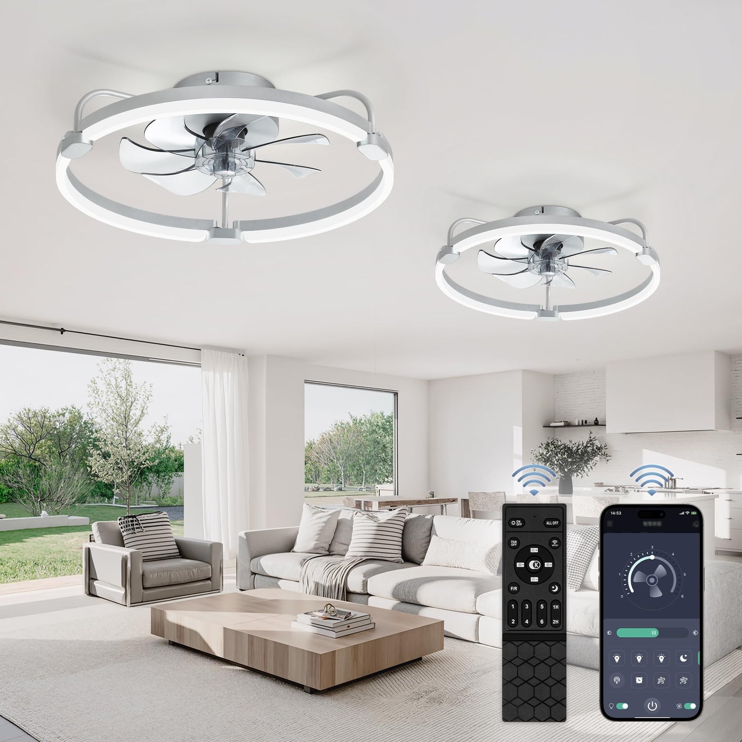 LEDIARY 20" Ceiling Fans with Lights and Remote, Low Profile Led Fan Light | Flush Mount, Stepless Dimmable Fandelier, 6 Speeds, 3 CCT, Quiet Reversible DC Motor, 2H Timer, Bedroom, Living Room, Black