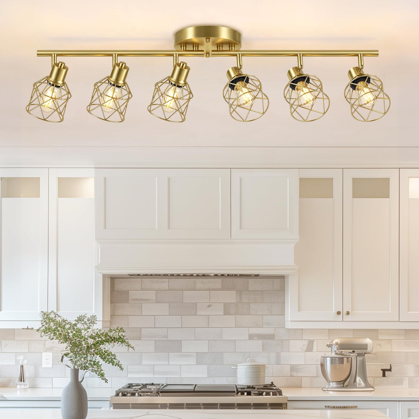 Baocuz 4-Lights Semi Flush Mount Ceiling Light, Adjustable Multi-Directional Light Fixtures, Rotatable Farmhouse Light Fixtures Mount with Metal Cage for Dining Room, Living Room