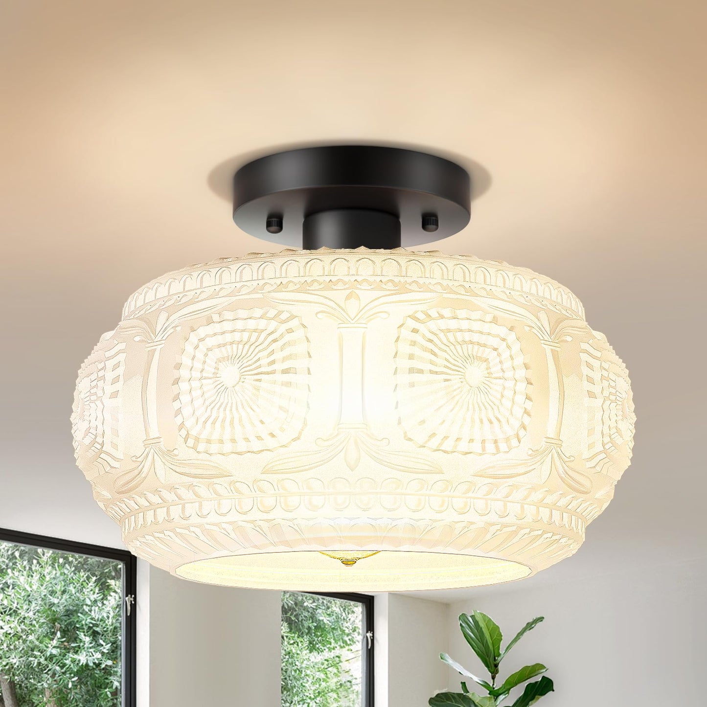 Globe Glass Semi Flush Mount Ceiling Light Fixture, Vintage Gold | Beautiful Light Shadow, Easy to Install, Bright Ambiance, Modern Lighting for Hallway Entryway Kitchen Bathroom Bedroom