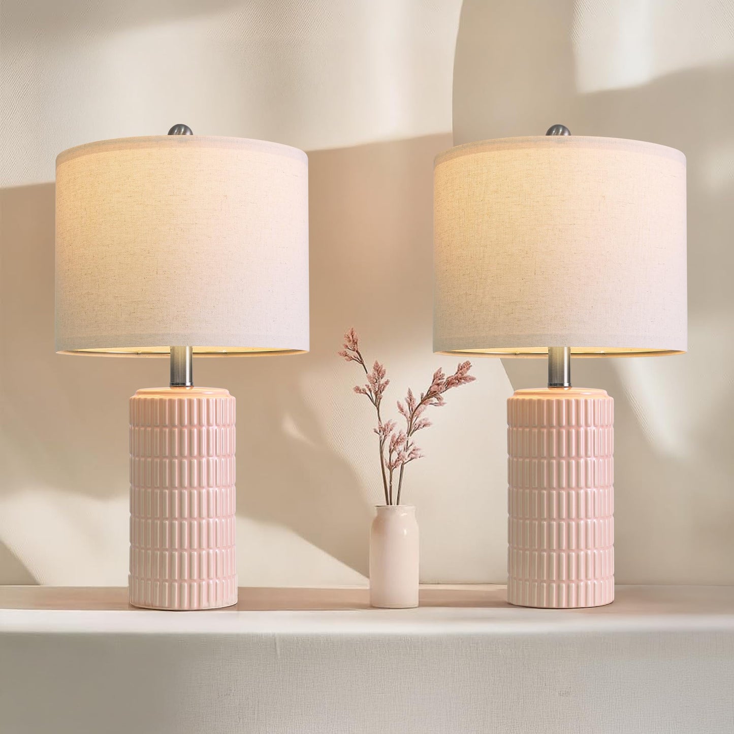 PoKat 20.75" Small Modern Ceramic Table Lamps Set of 2 for Bedroom, White | Bedside lamps for nightstands, farmhouse home decor, end table & desk light, ideal housewarming new home gift for women mom