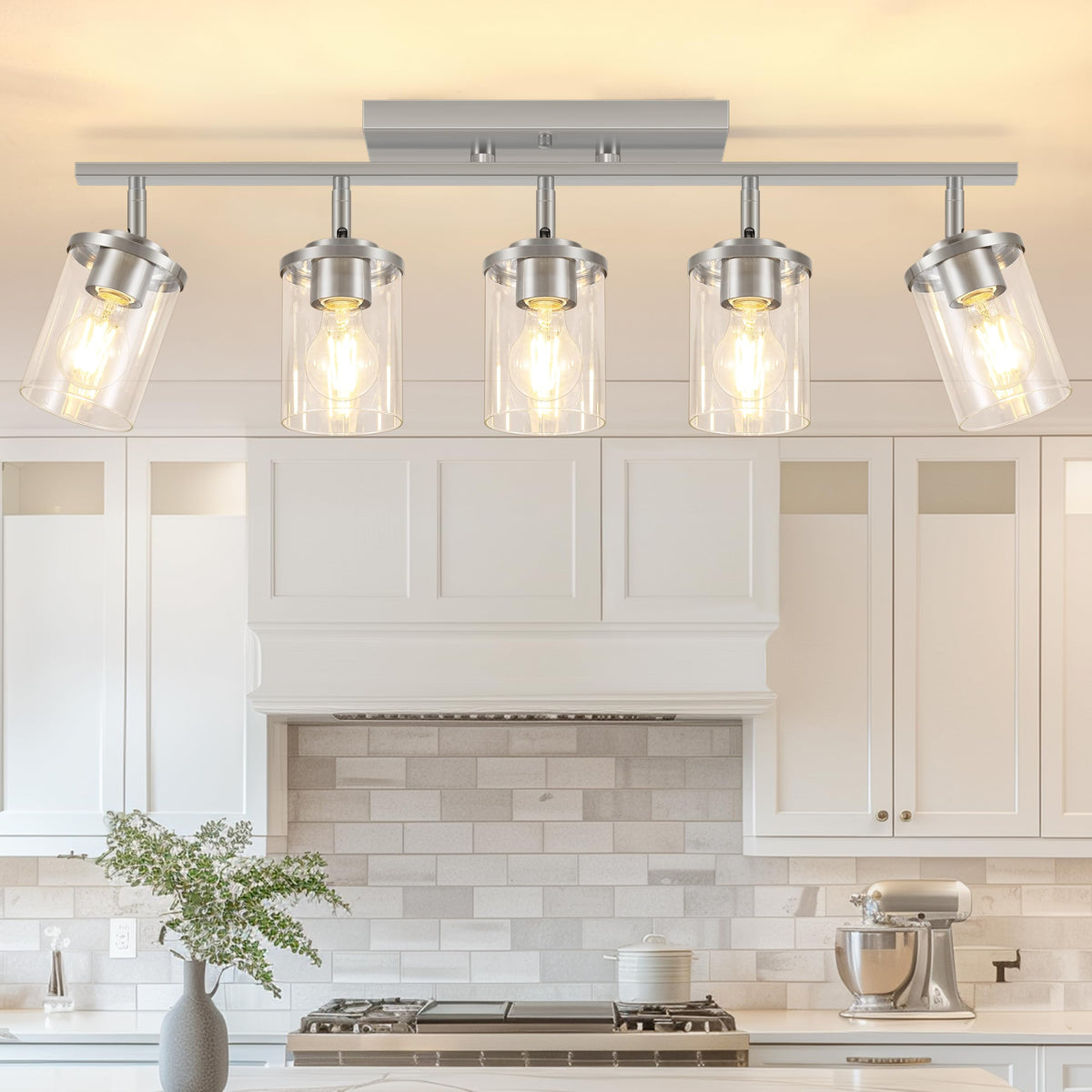 FadimiKoo 3-Lights Semi Flush Mount Ceiling Light, Adjustable Kitchen Light Fixtures Ceiling Mount with Clear Glass Shades, Rotatable Black Track Lighting Fixtures for Hallway, Foyer, Bedroom
