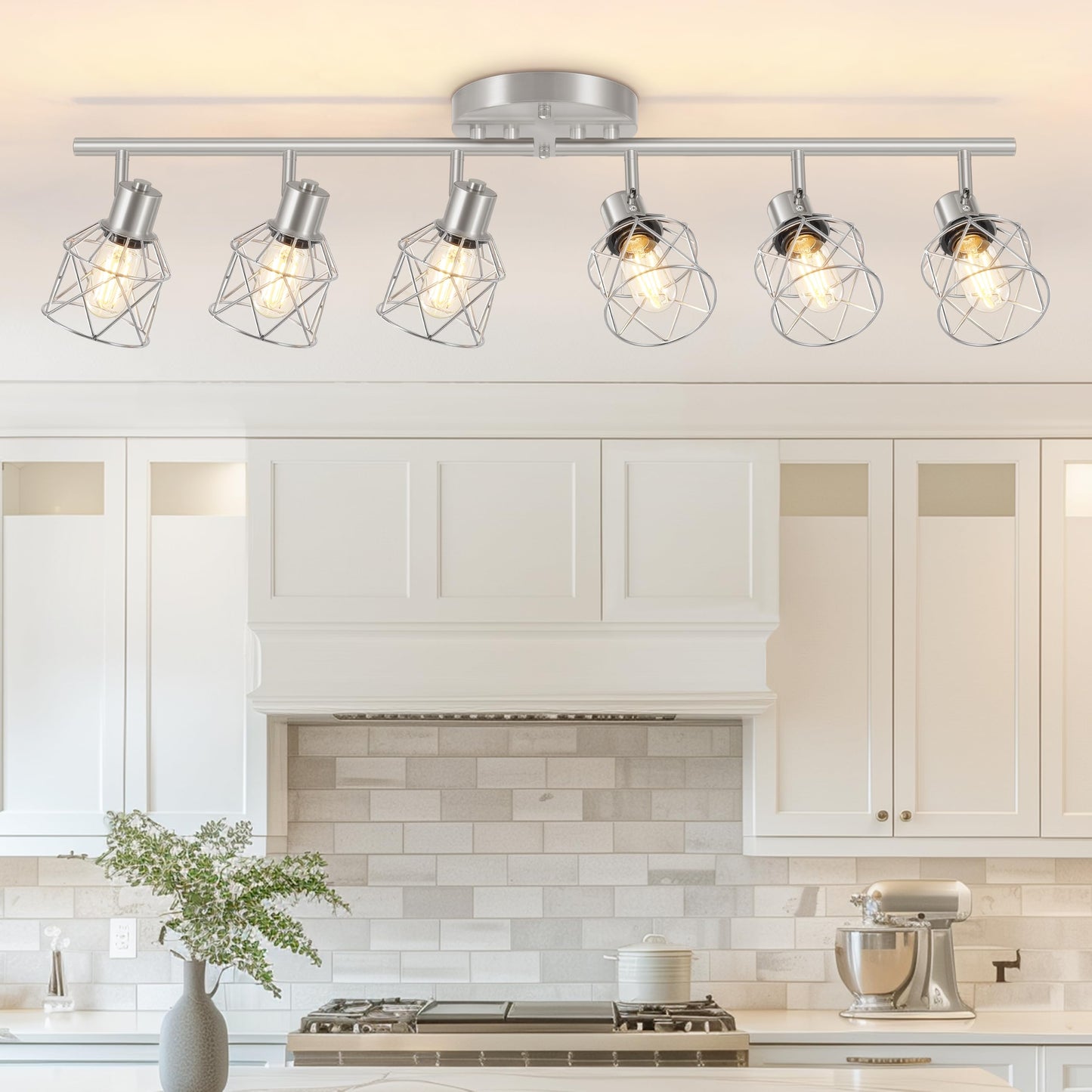 Baocuz 4-Lights Semi Flush Mount Ceiling Light, Adjustable Multi-Directional Light Fixtures, Rotatable Farmhouse Light Fixtures Mount with Metal Cage for Dining Room, Living Room