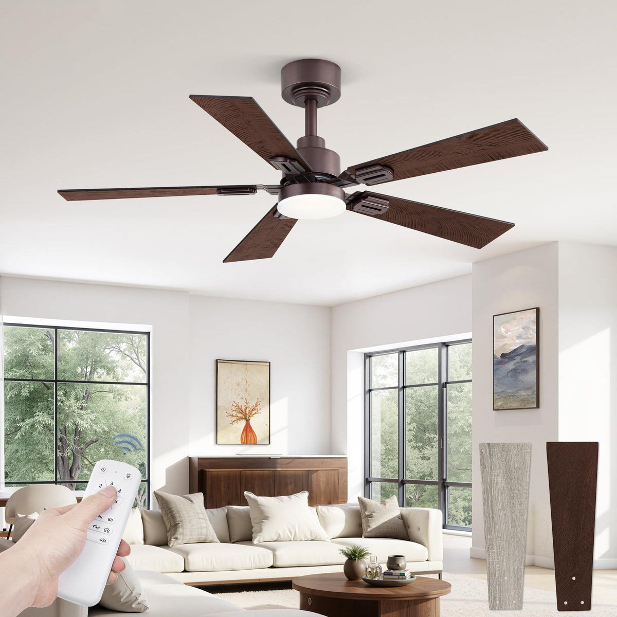 Fanbulous 2 Pack of 42 Inch Modern Ceiling Fans with Lights & Remote, Black