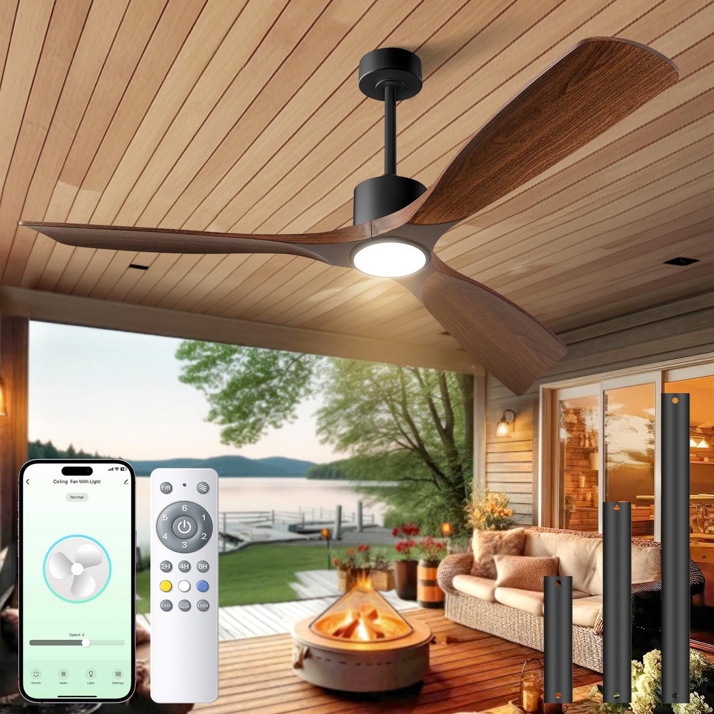 Ceiling Fans with Lights, Ceiling Fans with Lights and Remote Control, 52 inch Ceiling Fan with Light, Outdoor Ceiling Fans for Patios 3 Blade Bedroom Living Room-Matte Black and Gold