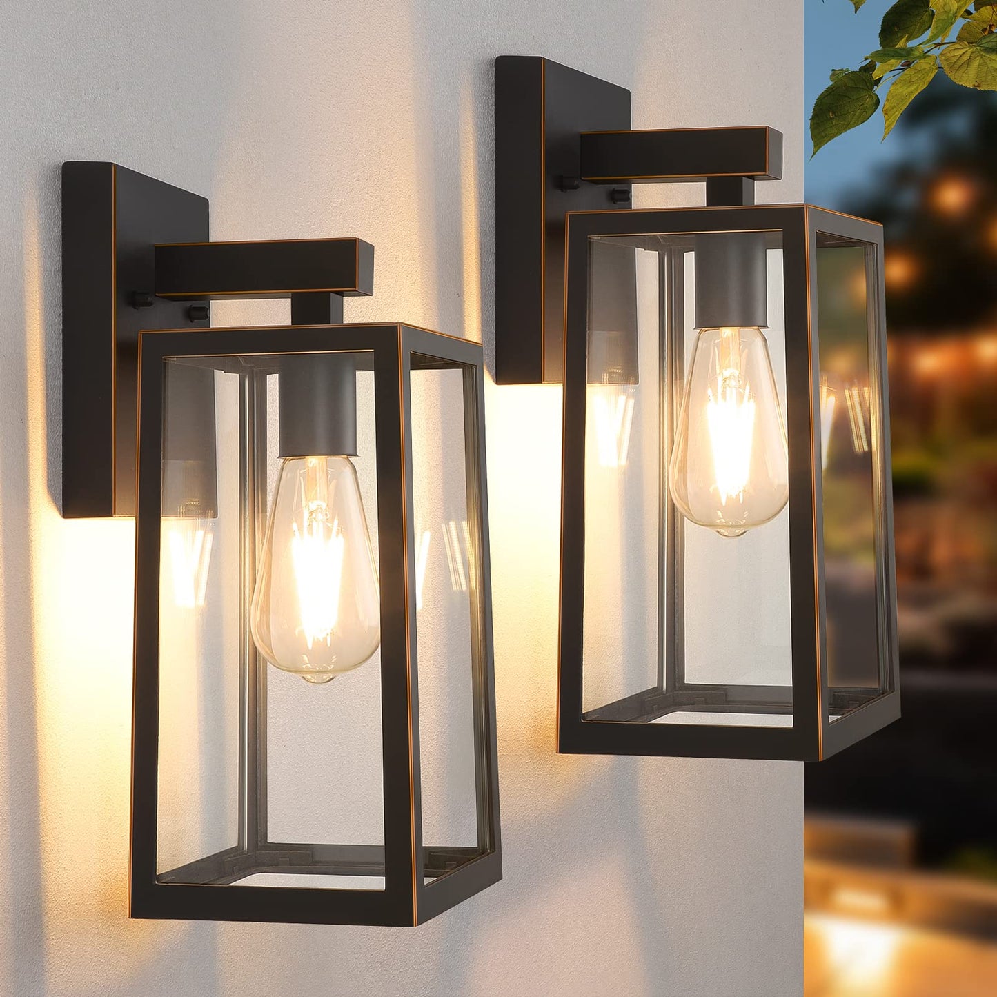 MAXvolador Outdoor Wall Light Fixtures, Exterior Waterproof Wall Lanterns | Black Porch Wall Lights, Anti-Rust, E26 Socket, Clear Glass Outside Wall Mount Sconces, Front Door Lighting for Patio, 2 Pack