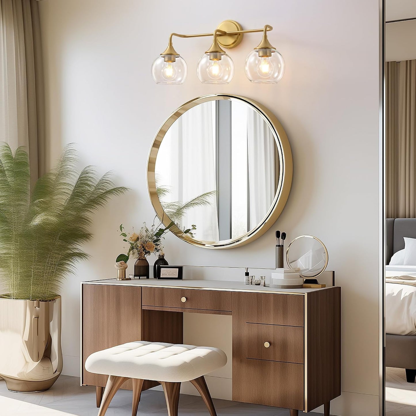 Gold Bathroom Light Fixtures 3-Light Farmhouse Vanity Light 22" | Modern Vanity Lighting Fixtures Over Mirror, Thickened Clear Glass Shade, UL E26 Dimmable