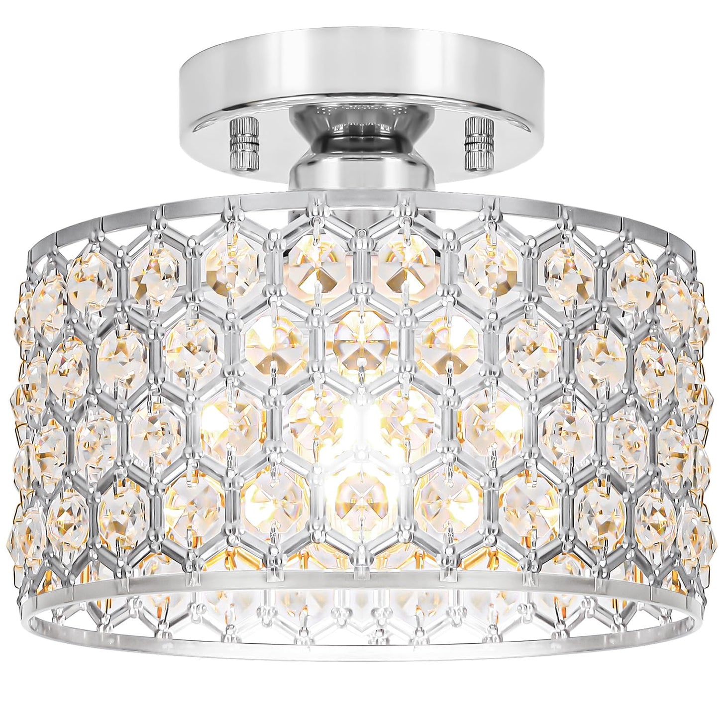 Crystal Ceiling Light Fixture, Modern Semi Flush Mount Ceiling Light, Gold Hallway Lighting Fixtures Chandelier for Kitchen, Close To Ceiling Light Fixtures for Entryway Bedroom, 1-Light, 11Inch