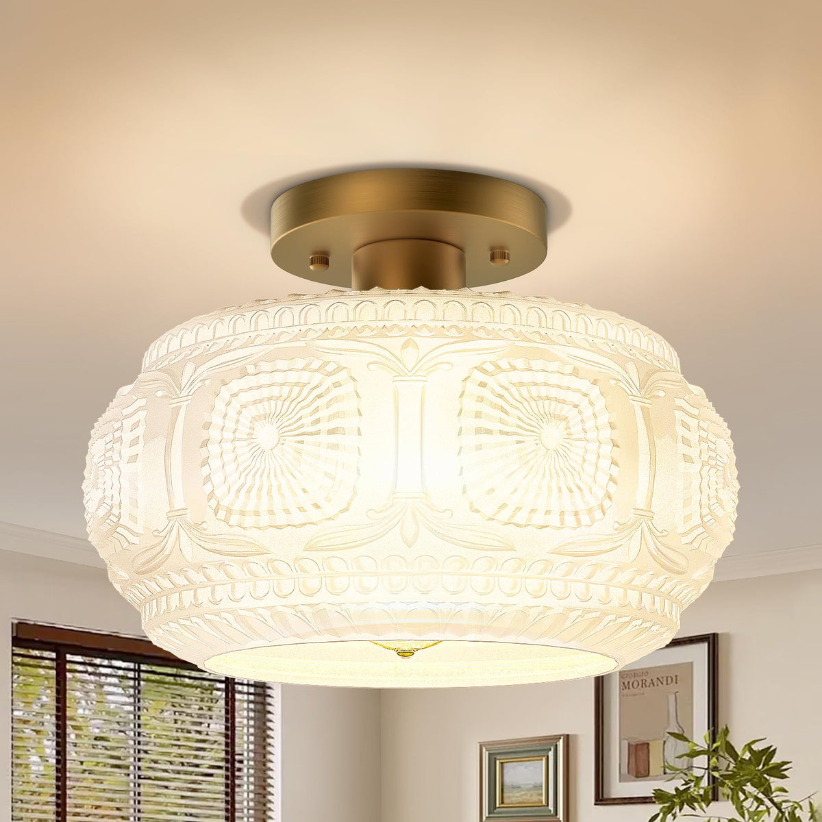 Globe Glass Semi Flush Mount Ceiling Light Fixture, Vintage Gold | Beautiful Light Shadow, Easy to Install, Bright Ambiance, Modern Lighting for Hallway Entryway Kitchen Bathroom Bedroom